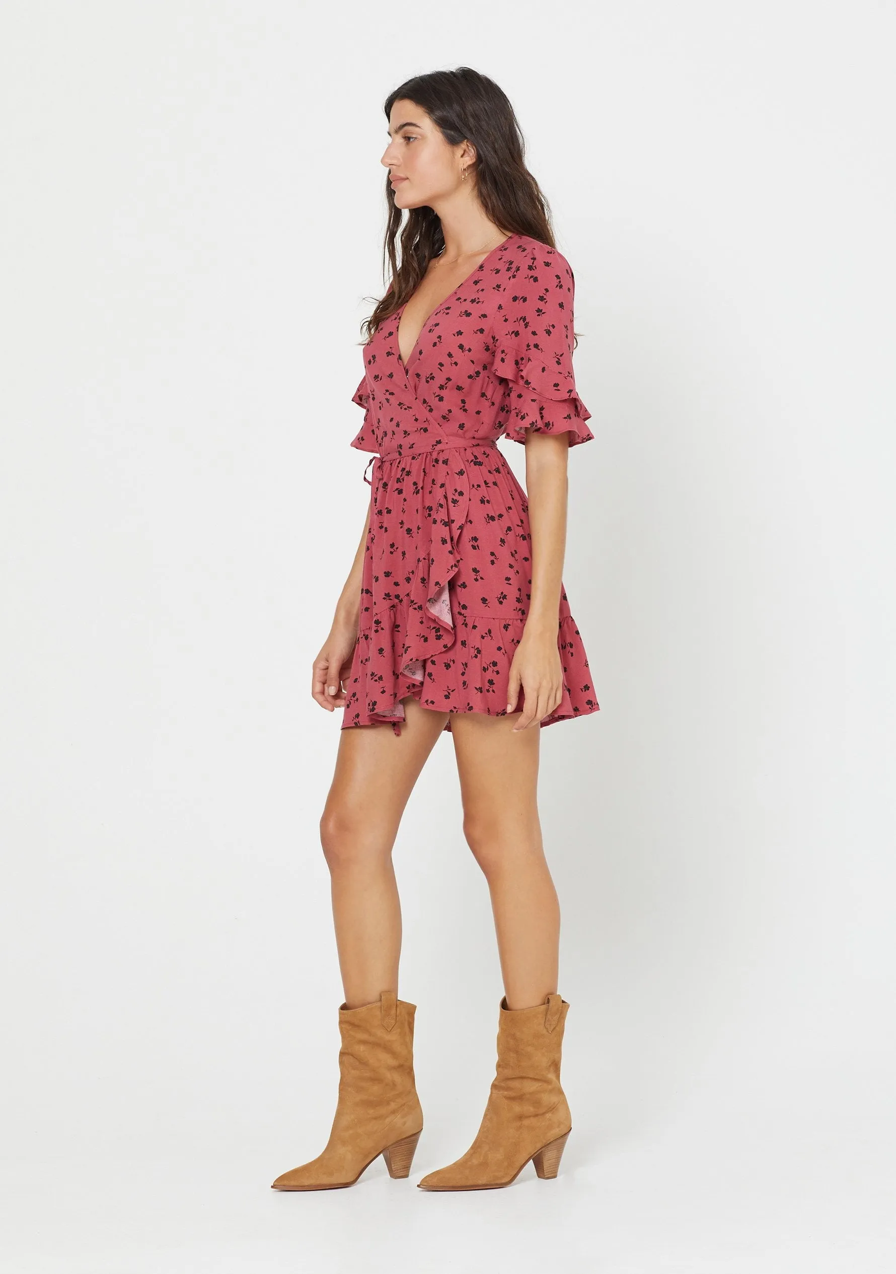 Mabel Poppy Wrap Mini Dress Persian Red - R3 sold by Auguste The Label product image thumbnail 5