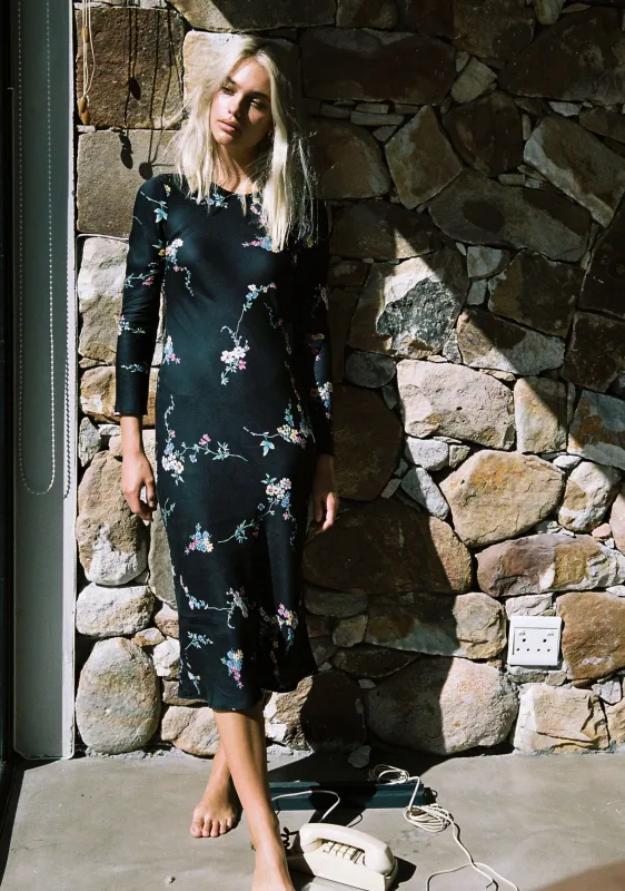 Dawn Spencer Long Sleeve Slip Midi Dress Black - R2 sold by Auguste The Label