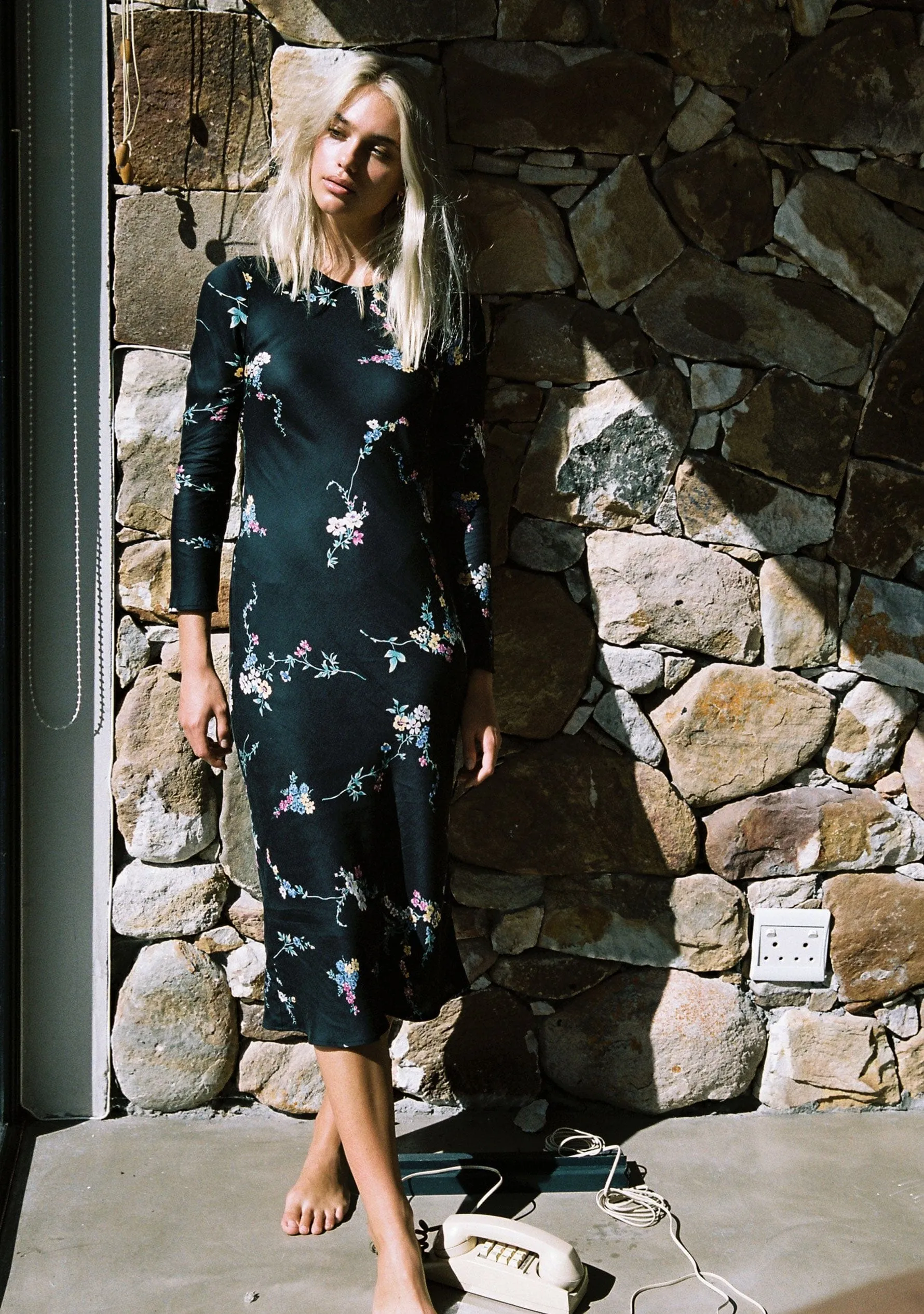 Dawn Spencer Long Sleeve Slip Midi Dress Black - R2 sold by Auguste The Label