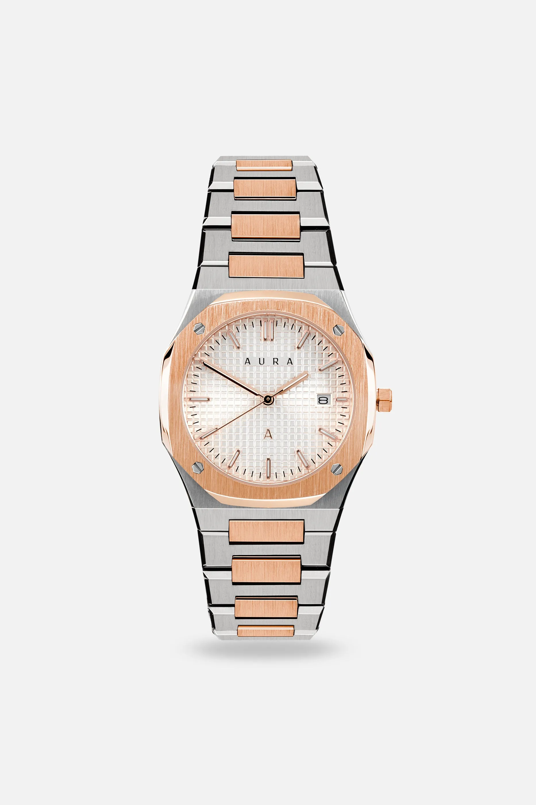 Date 004: Steel/Rose/White Unisex sold by Aura