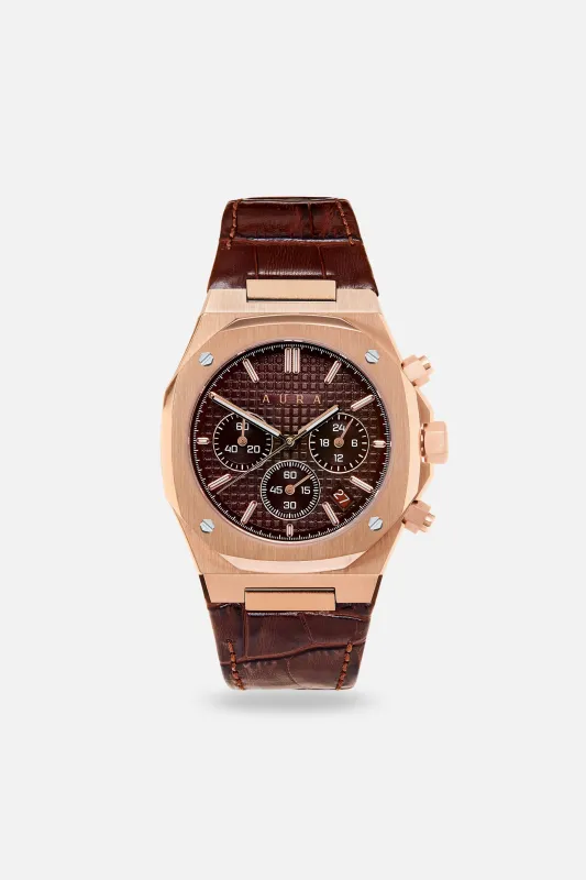 Chronograph 001: Rose/Brown sold by Aura
