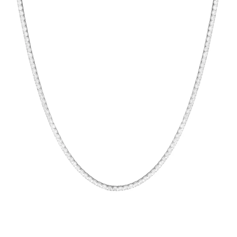 Lab Grown White Sapphire Horizontal Baguette Tennis Necklace sold by Aurate