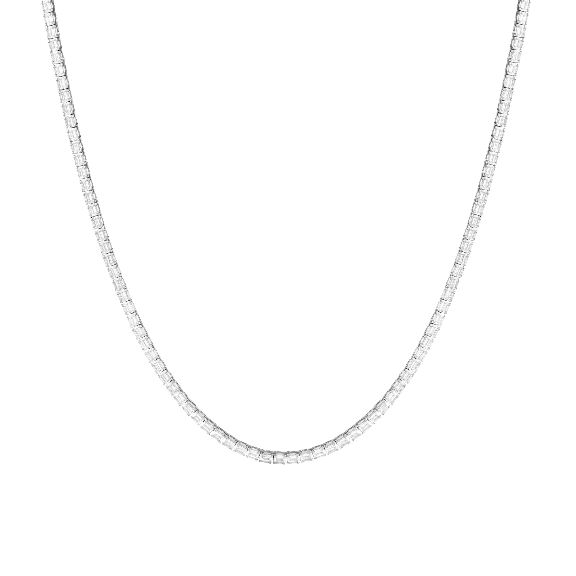 Lab Grown White Sapphire Horizontal Baguette Tennis Necklace sold by Aurate