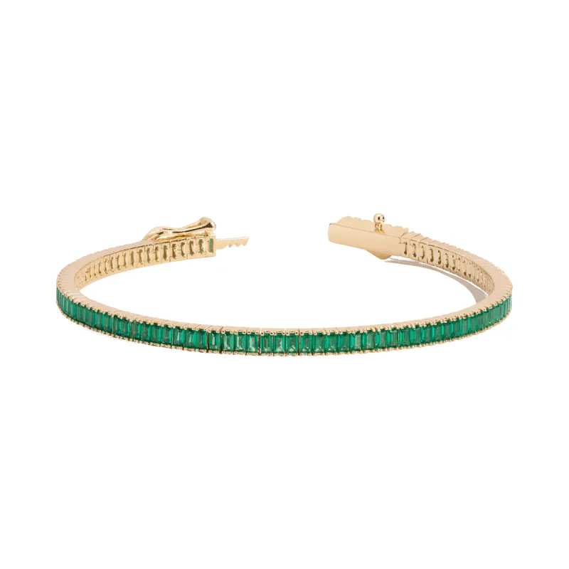 Lab Grown Green Emerald Baguette Tennis Bracelet sold by Aurate
