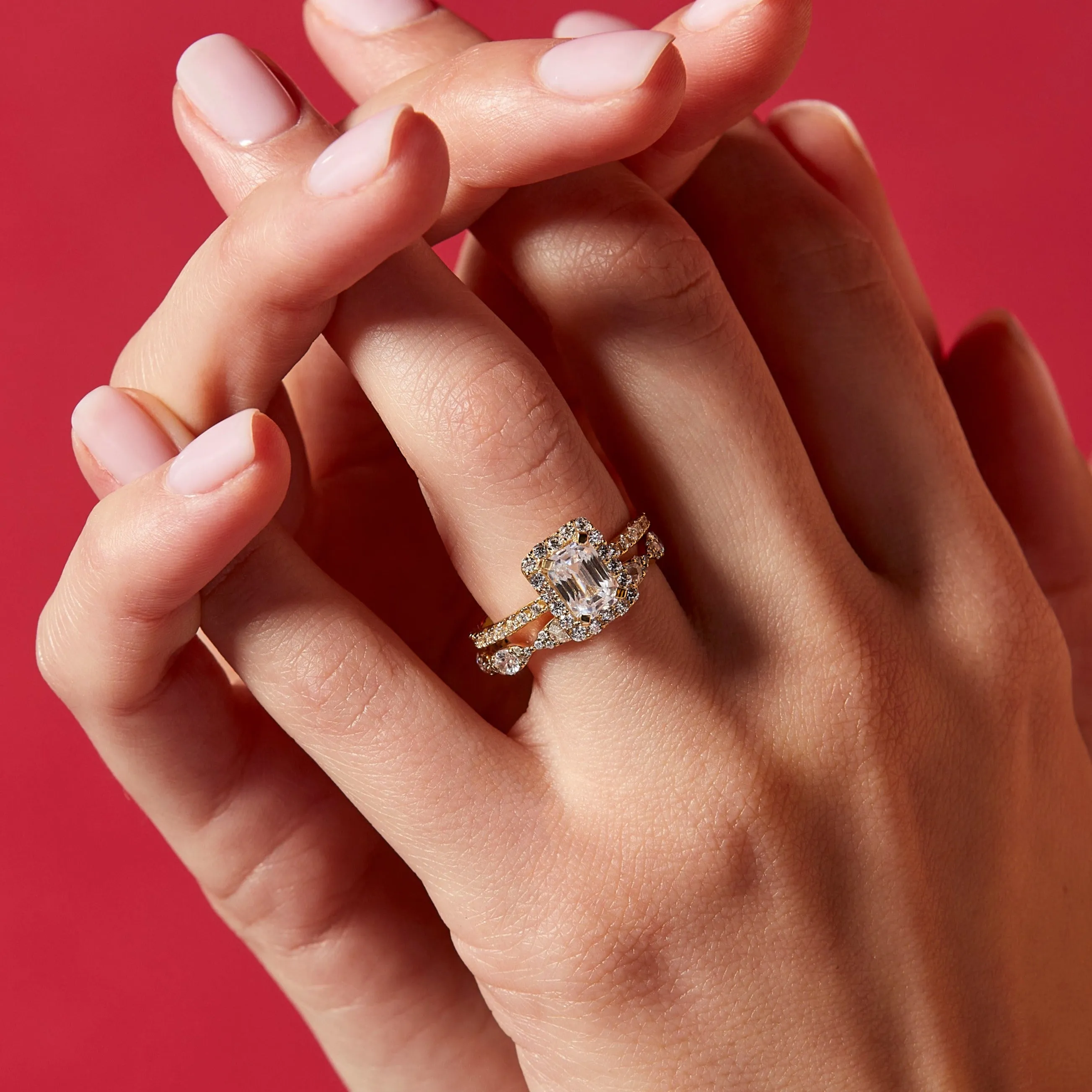 Pavé Emerald-Cut Halo Diamond Ring sold by Aurate product image thumbnail 4