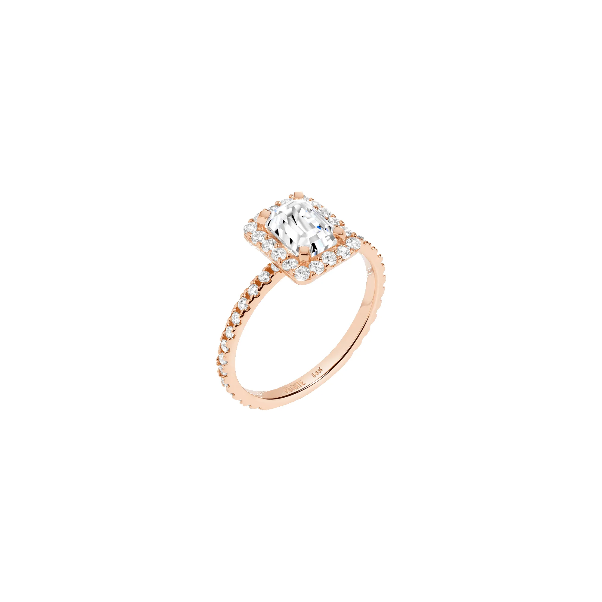 Pavé Emerald-Cut Halo Diamond Ring sold by Aurate product image thumbnail 3