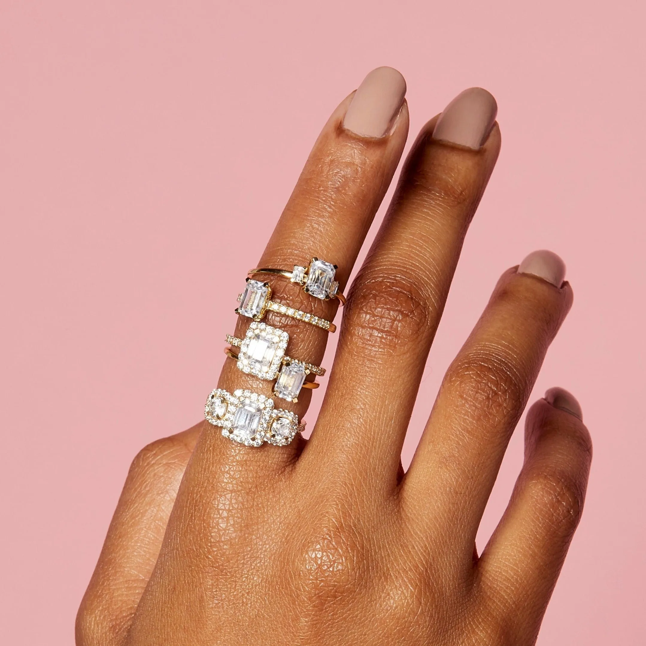 Pavé Emerald-Cut Halo Diamond Ring sold by Aurate product image thumbnail 5