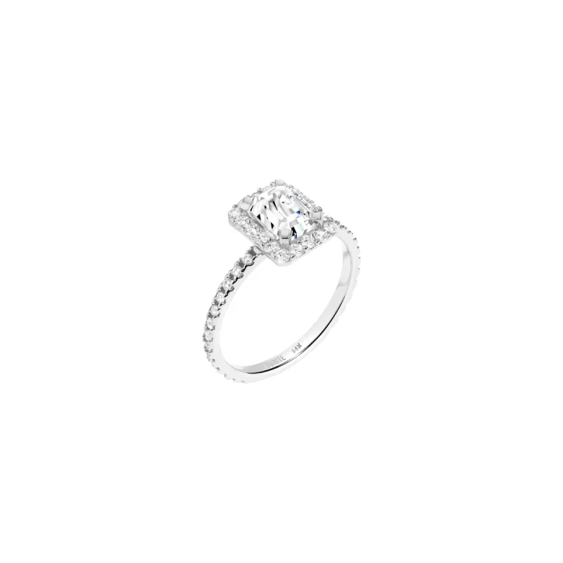 Pavé Emerald-Cut Halo Diamond Ring sold by Aurate