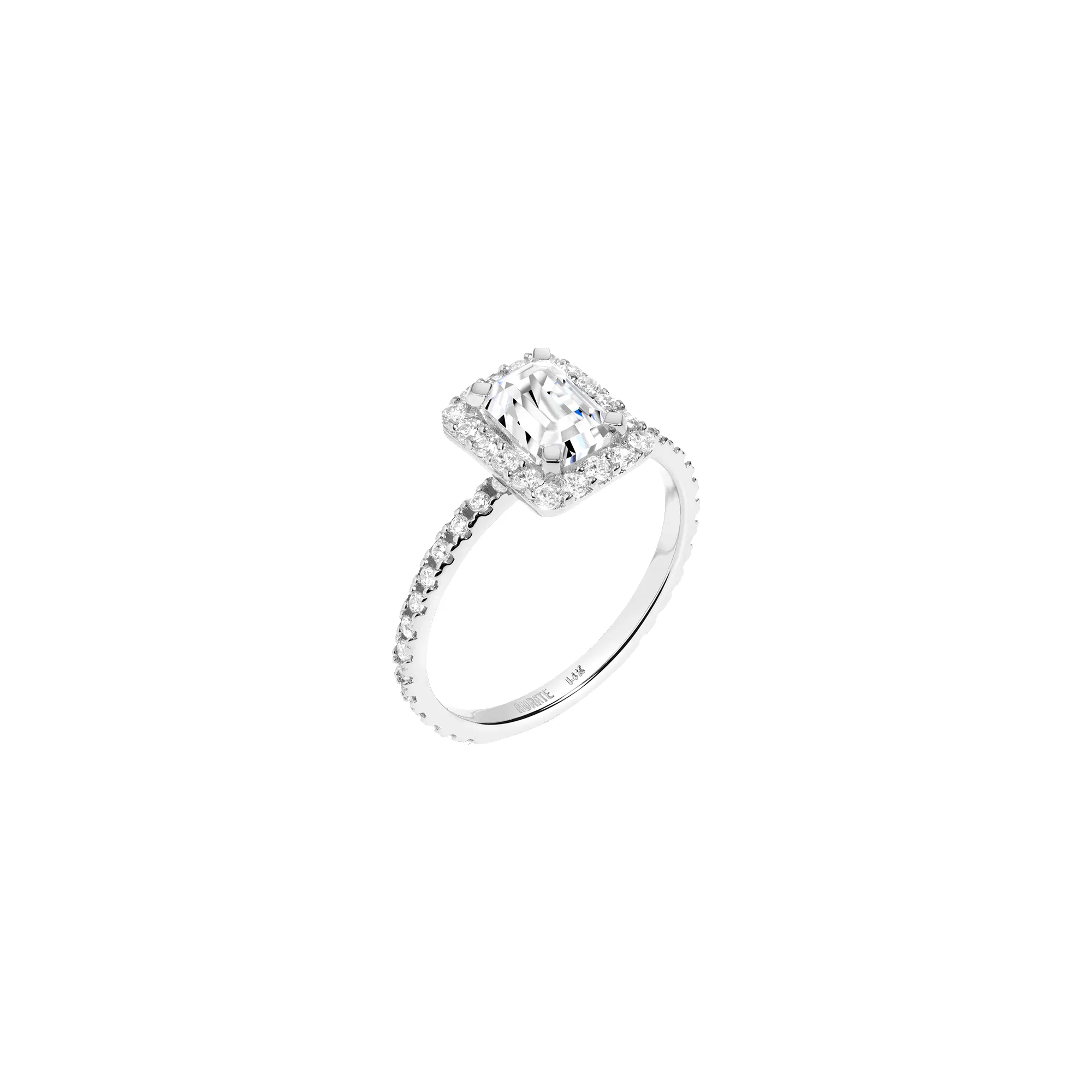 Pavé Emerald-Cut Halo Diamond Ring sold by Aurate