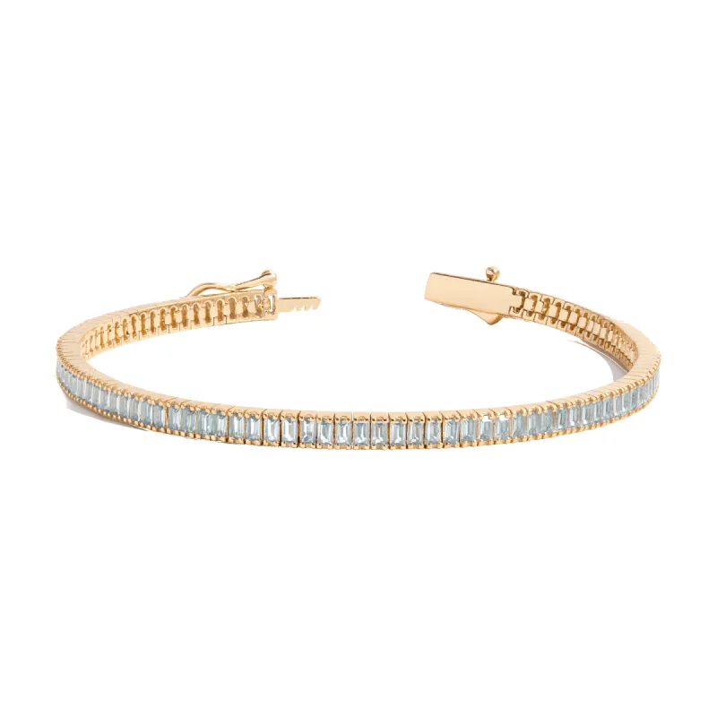 Lab Grown Aquamarine Baguette Tennis Bracelet sold by Aurate