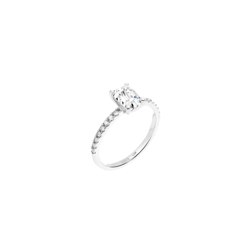 Pavé Emerald-Cut Solitaire Diamond Ring sold by Aurate