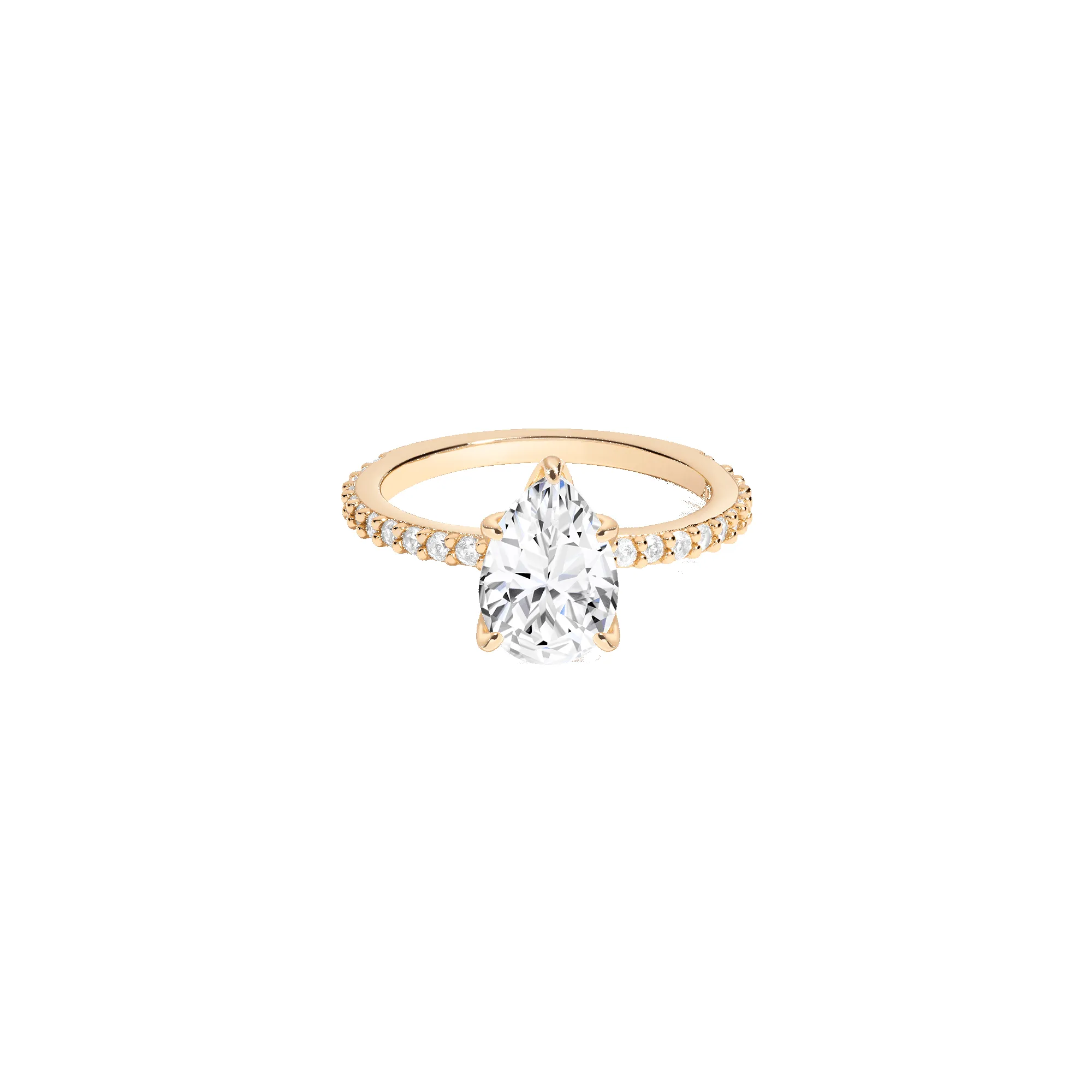 Pear Lab Grown White Sapphire Solitaire Pavé Ring sold by Aurate