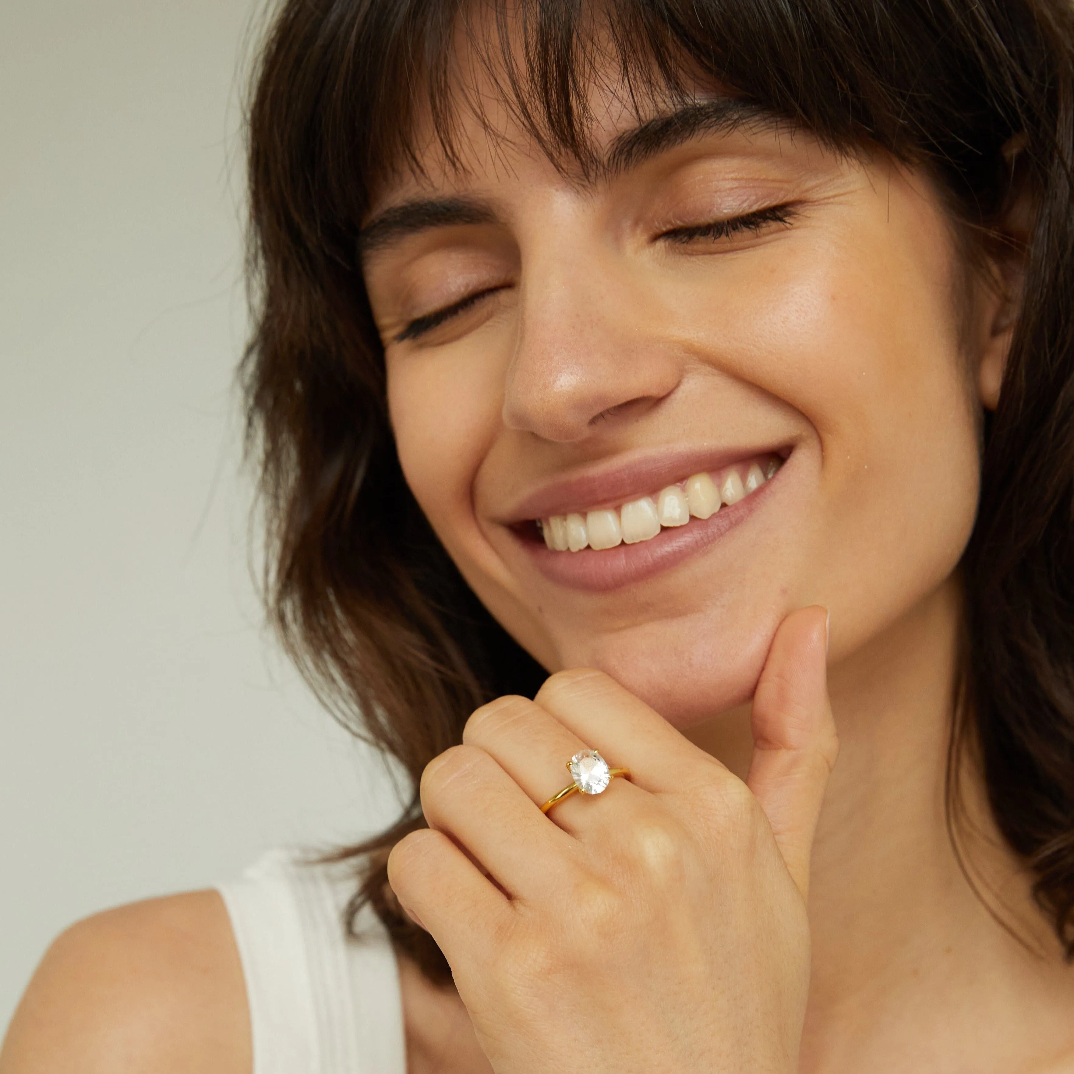 Oval Lab Grown White Sapphire Solitaire Ring sold by Aurate product image thumbnail 4