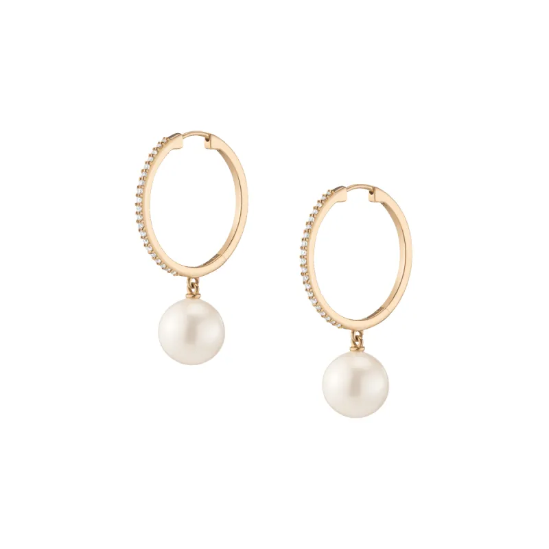 Diamond Pearl Hoop Earrings sold by Aurate