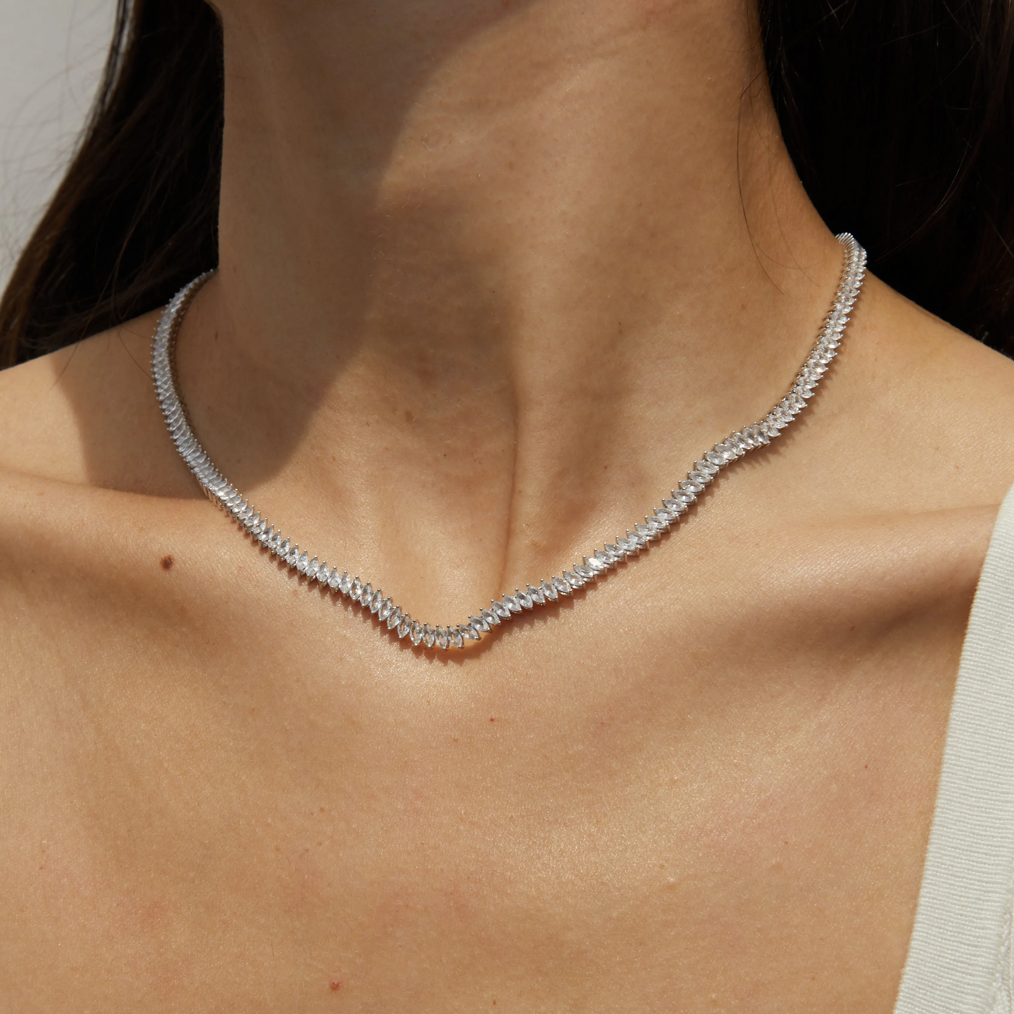 Lab Grown White Sapphire Marquise Tennis Necklace sold by Aurate product image thumbnail 5