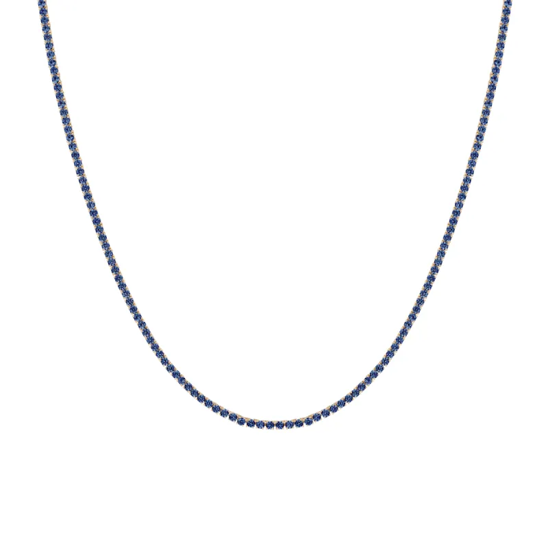 Lab Grown Blue Sapphire Tennis Necklace sold by Aurate