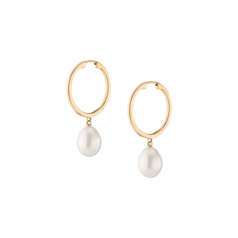 Pearl Drop Hoop Earrings sold by Aurate