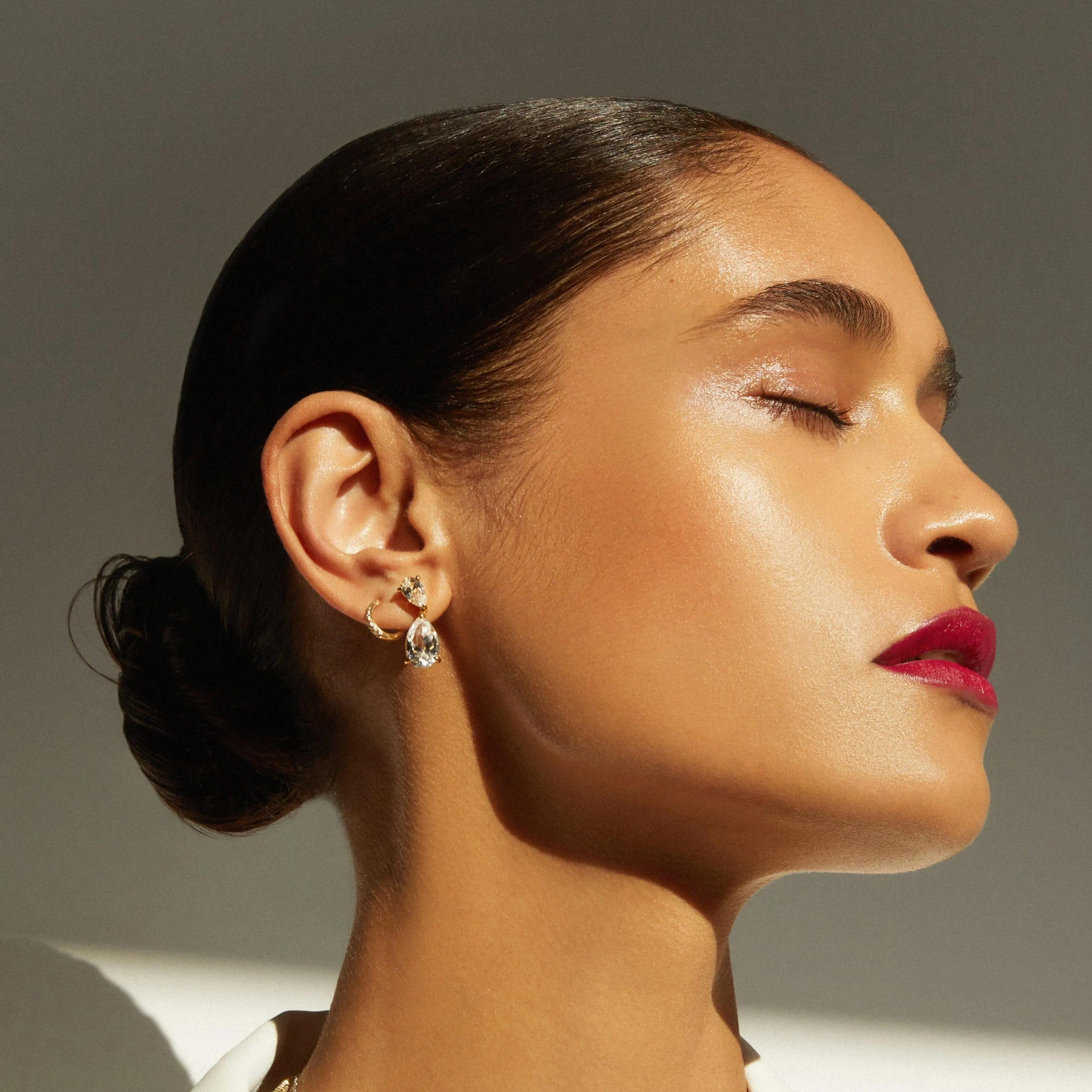 Lab Grown White Sapphire Pear Drop Earrings sold by Aurate product image thumbnail 5