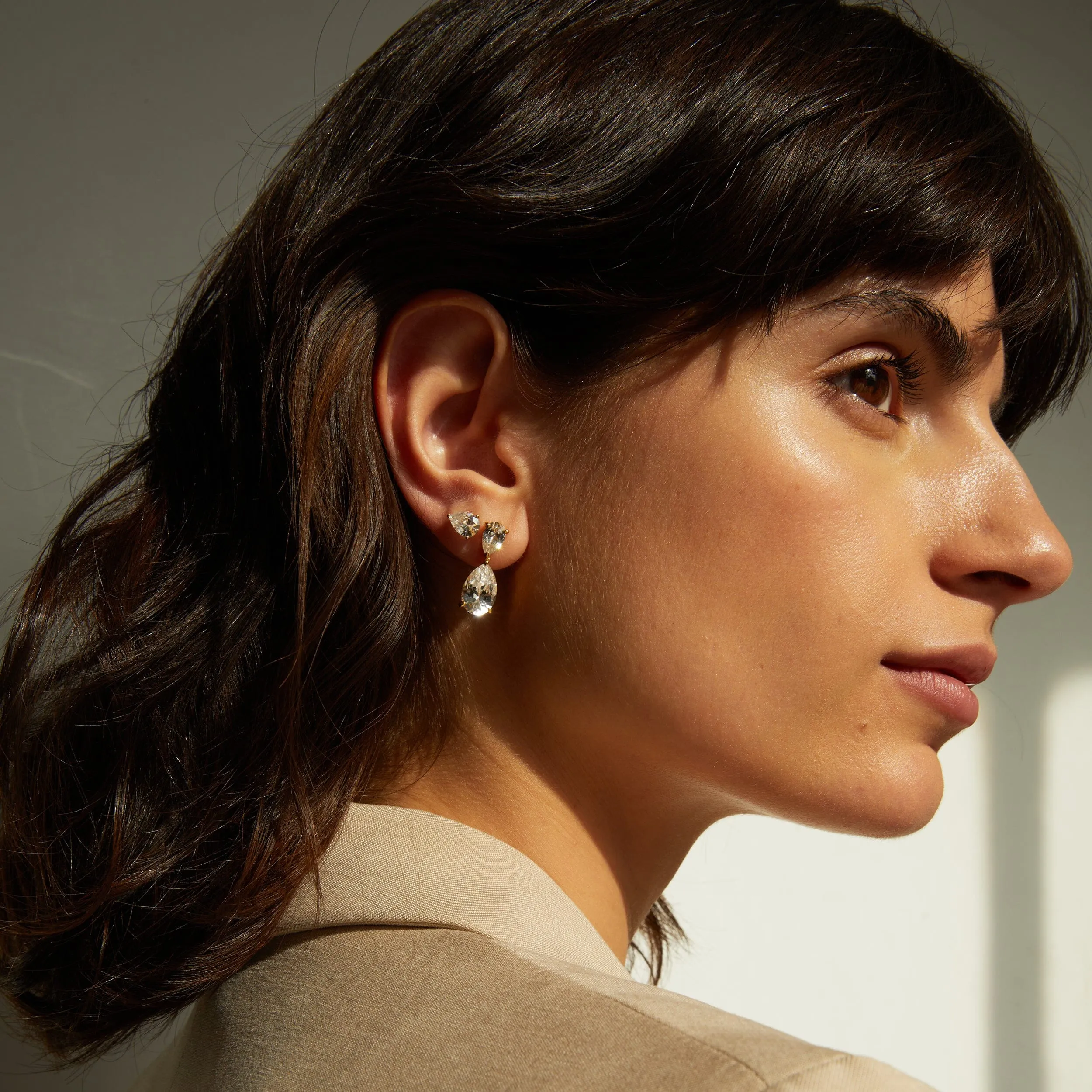 Lab Grown White Sapphire Pear Drop Earrings sold by Aurate product image thumbnail 3