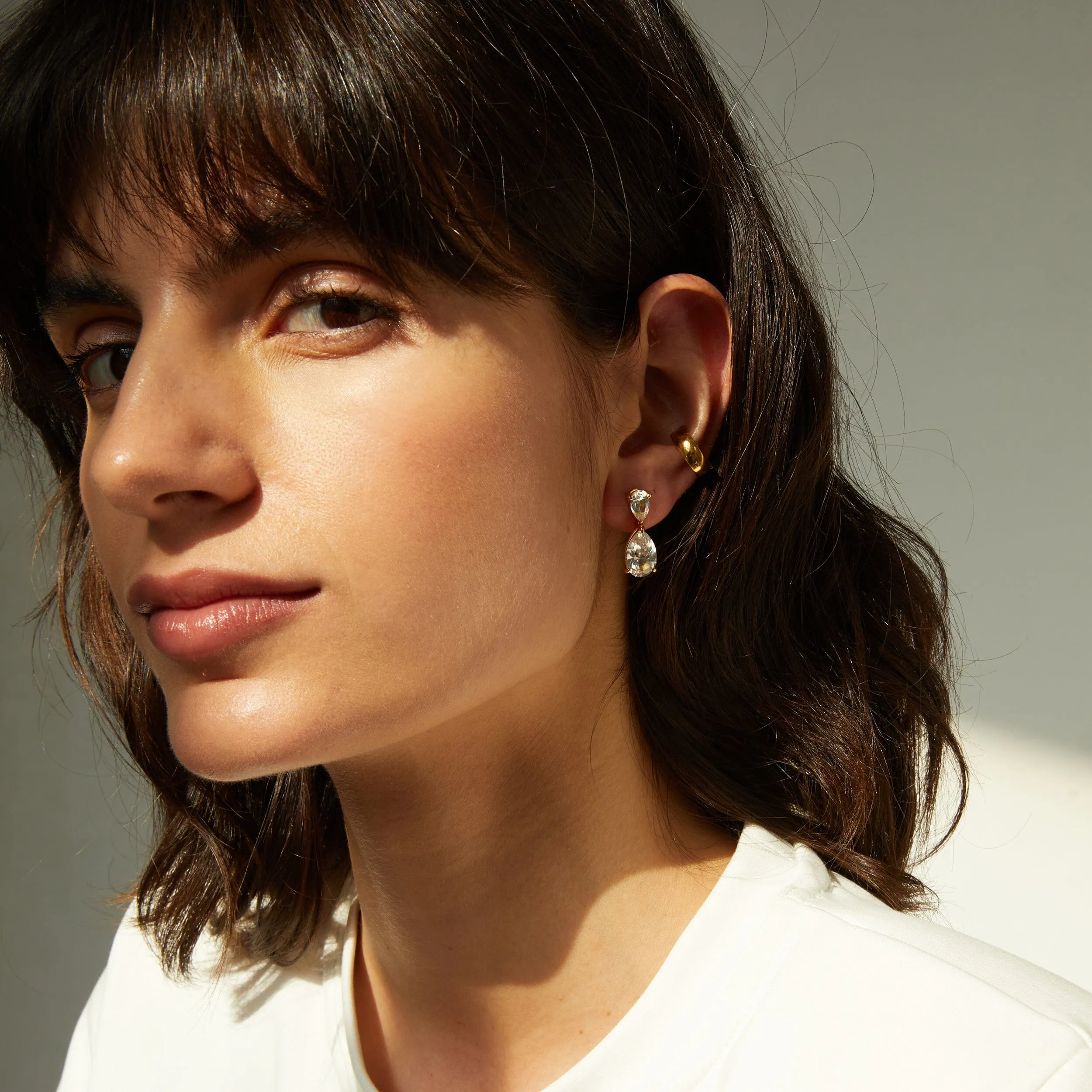 Lab Grown White Sapphire Pear Drop Earrings sold by Aurate product image thumbnail 4