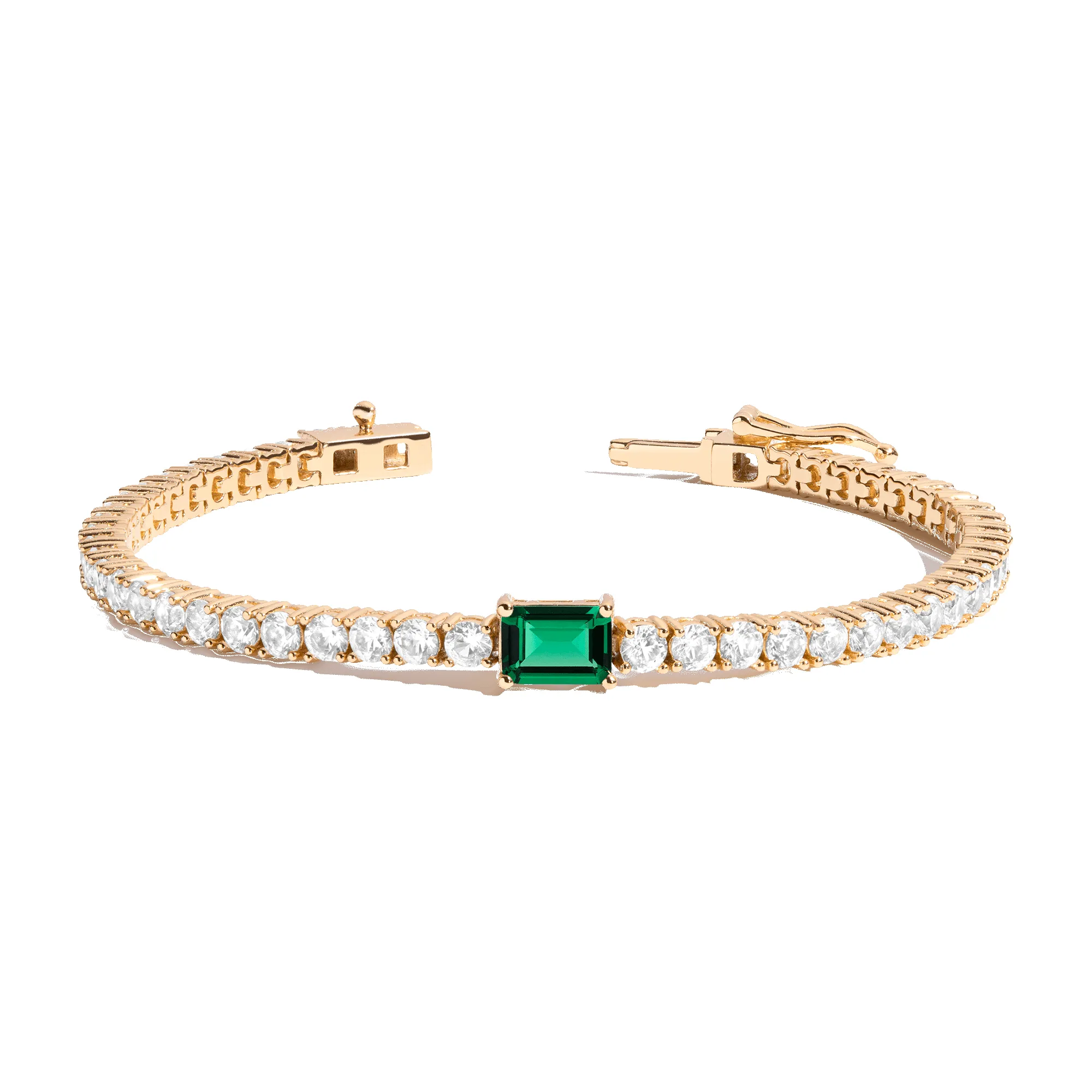 Lab Grown White Sapphire Tennis Bracelet with Emerald sold by Aurate product image thumbnail 2