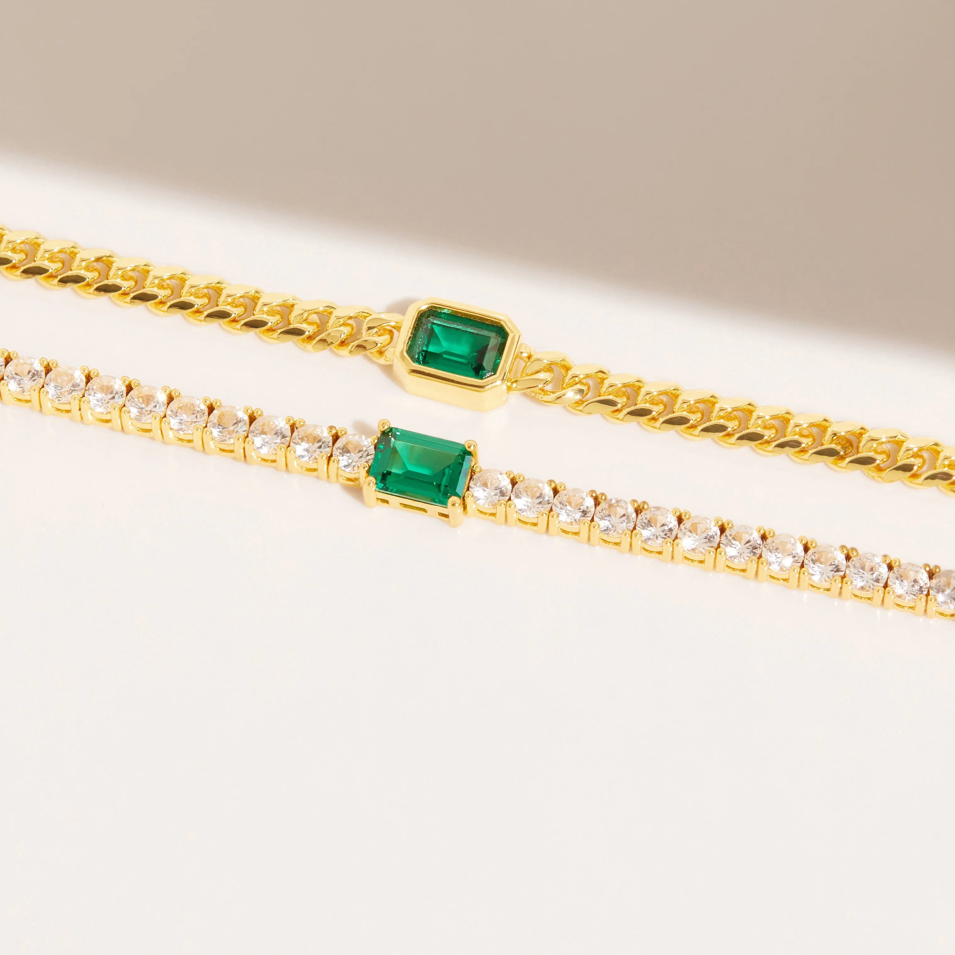 Lab Grown White Sapphire Tennis Bracelet with Emerald sold by Aurate product image thumbnail 5