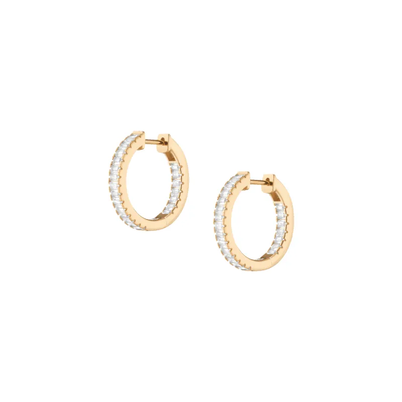 Lab Grown White Sapphire Baguette Hoop Earrings sold by Aurate