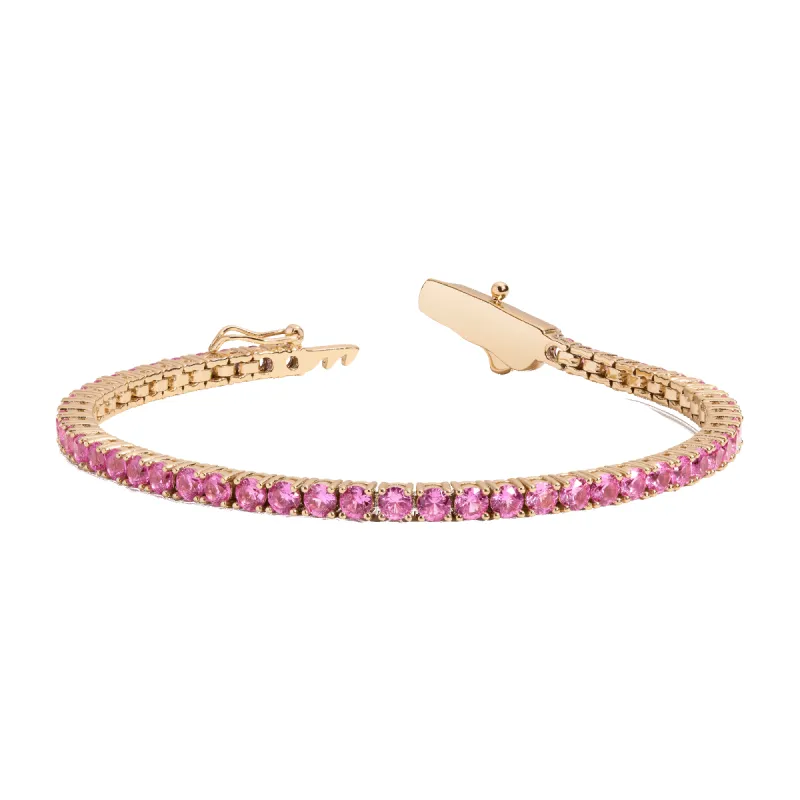 Lab Grown Pink Sapphire Tennis Bracelet sold by Aurate