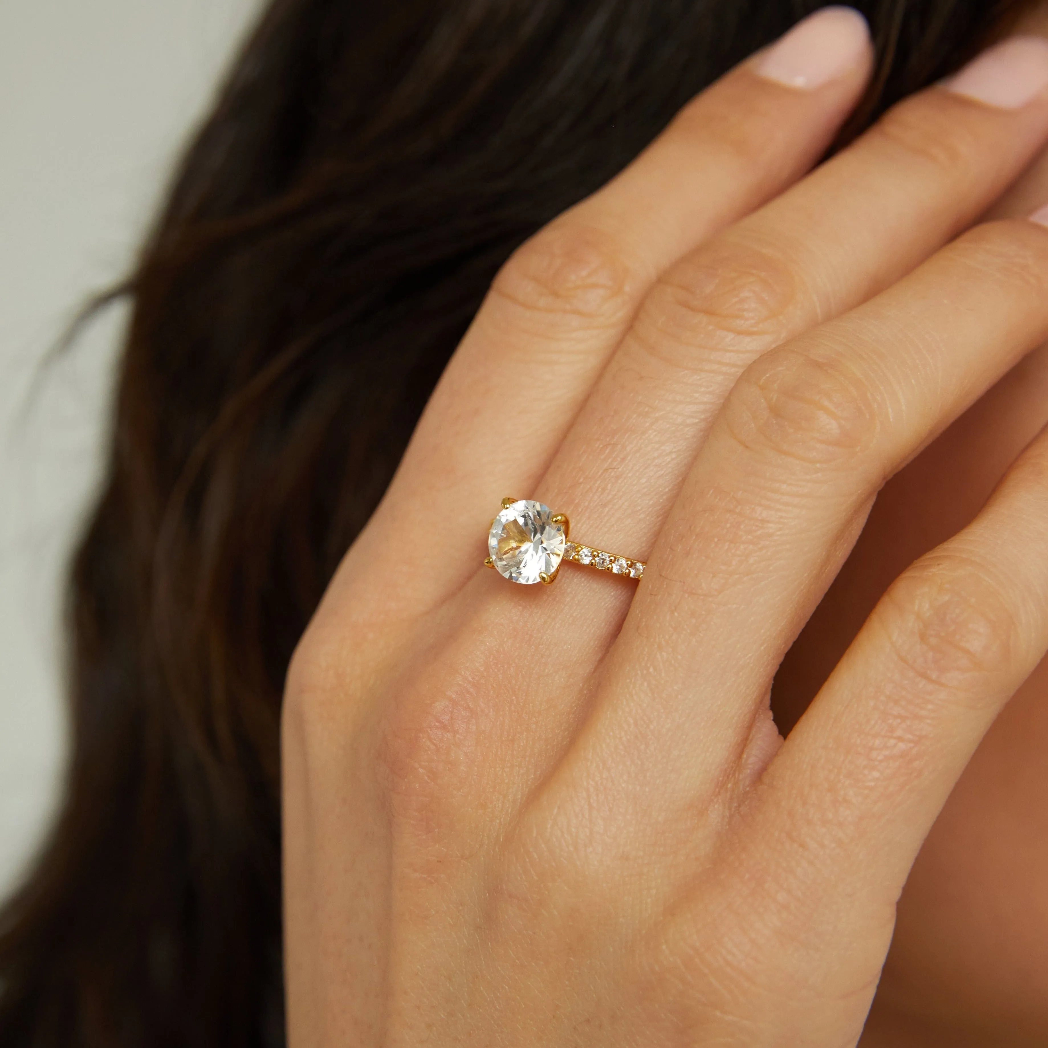 Round Lab Grown White Sapphire Solitaire Pavé Ring sold by Aurate product image thumbnail 3