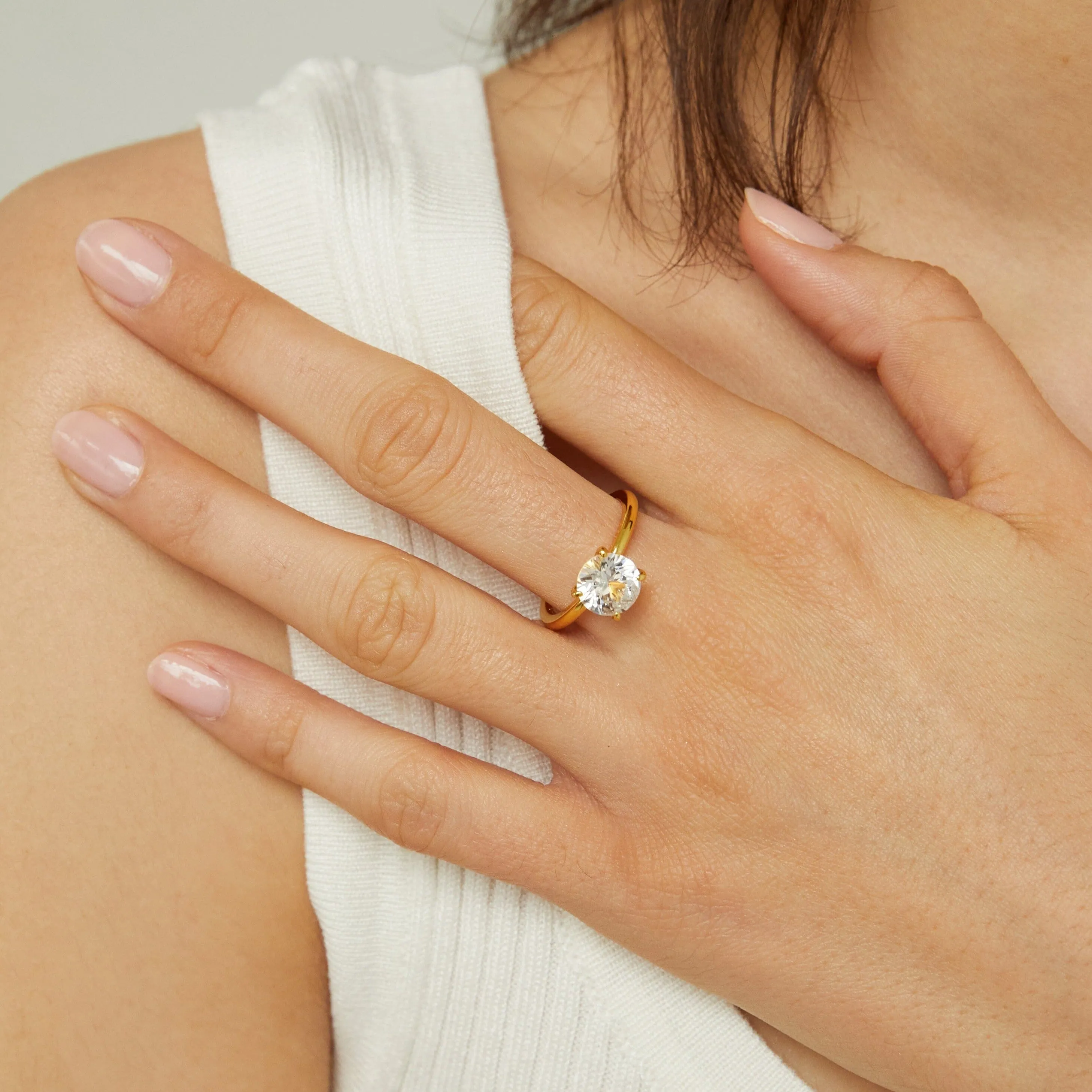 Round Lab Grown White Sapphire Solitaire Ring sold by Aurate product image thumbnail 3