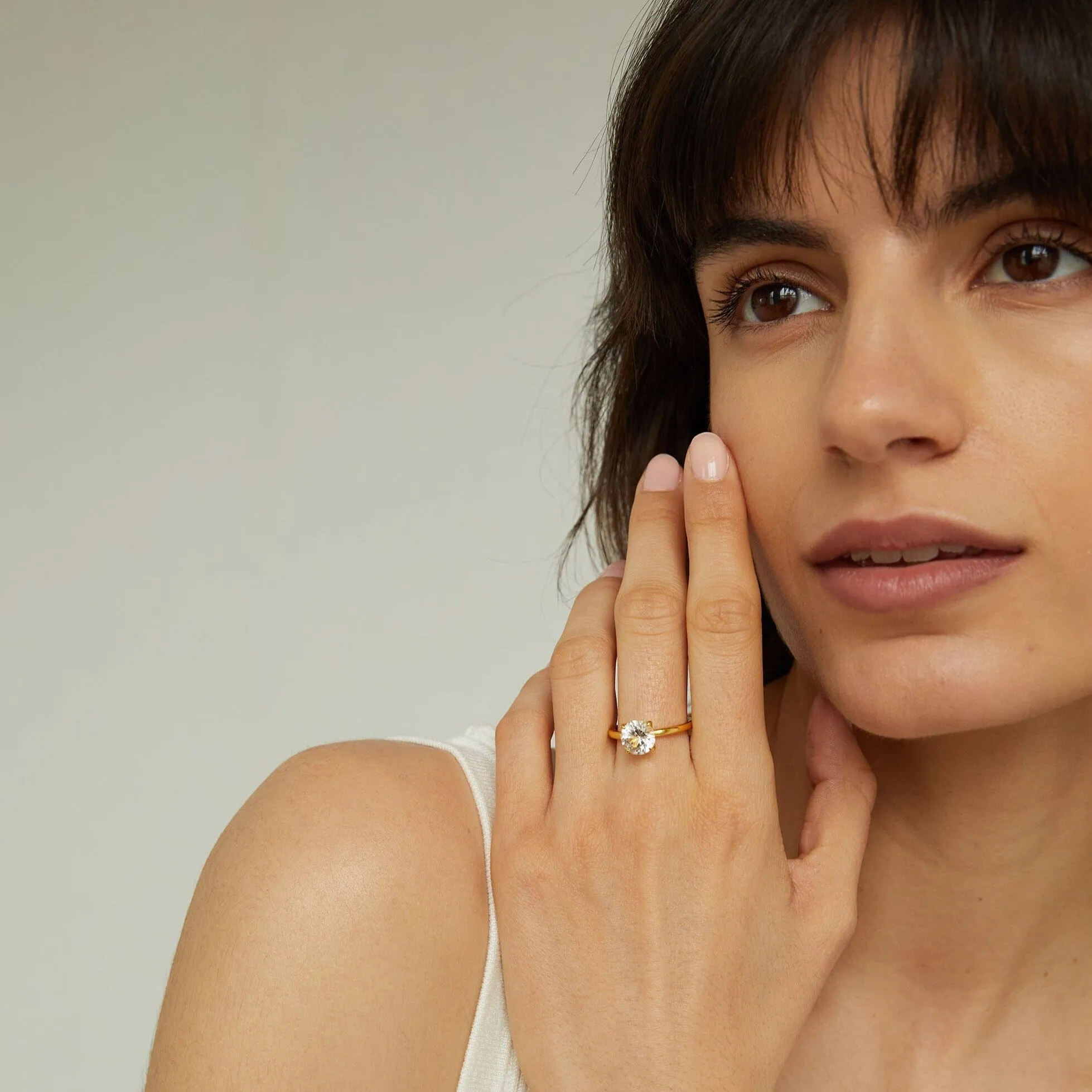 Round Lab Grown White Sapphire Solitaire Ring sold by Aurate product image thumbnail 4