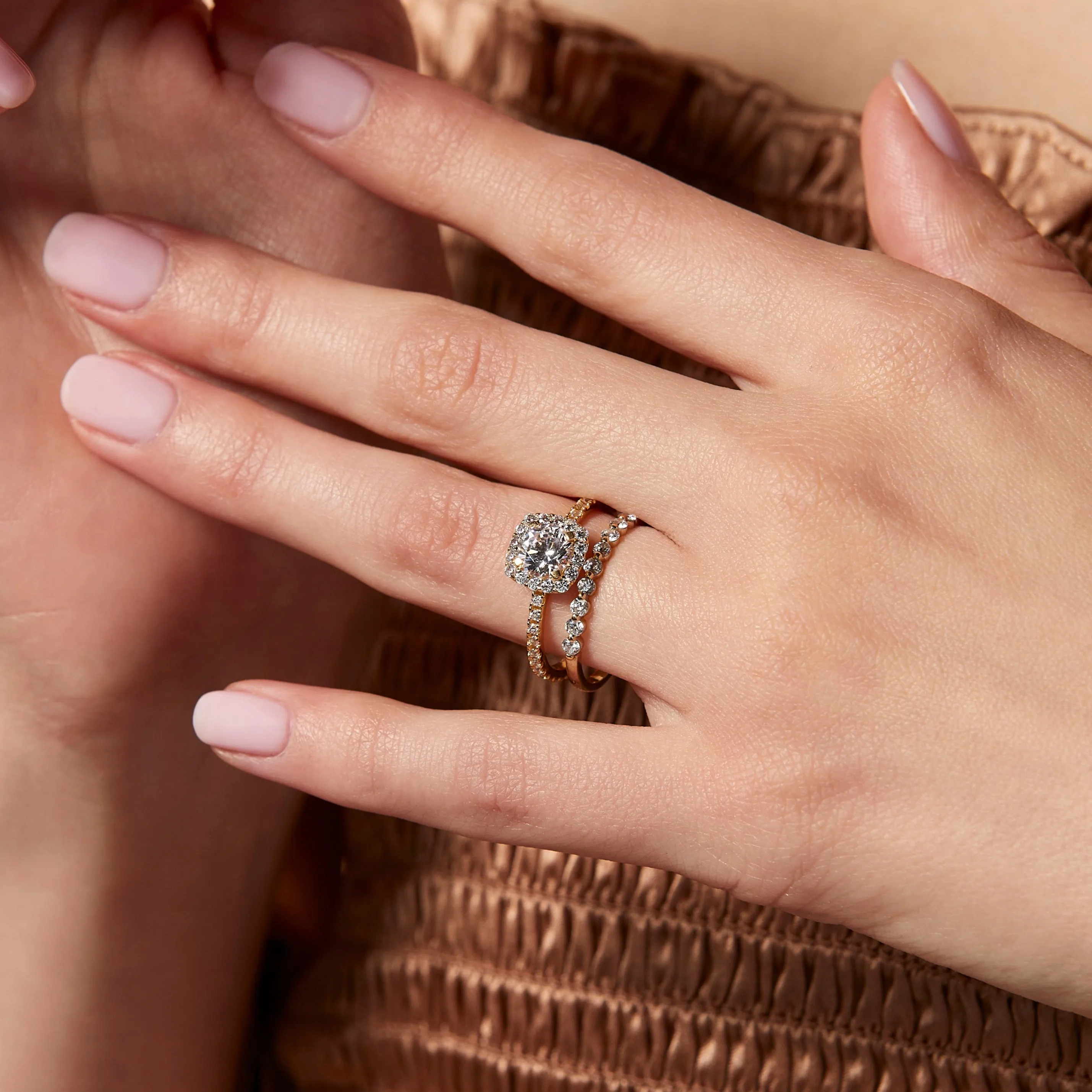 Pavé Cushion Cut Halo Diamond Ring sold by Aurate product image thumbnail 4