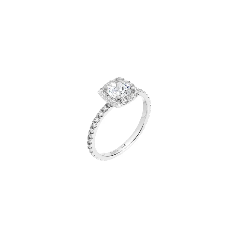 Pavé Cushion Cut Halo Diamond Ring sold by Aurate