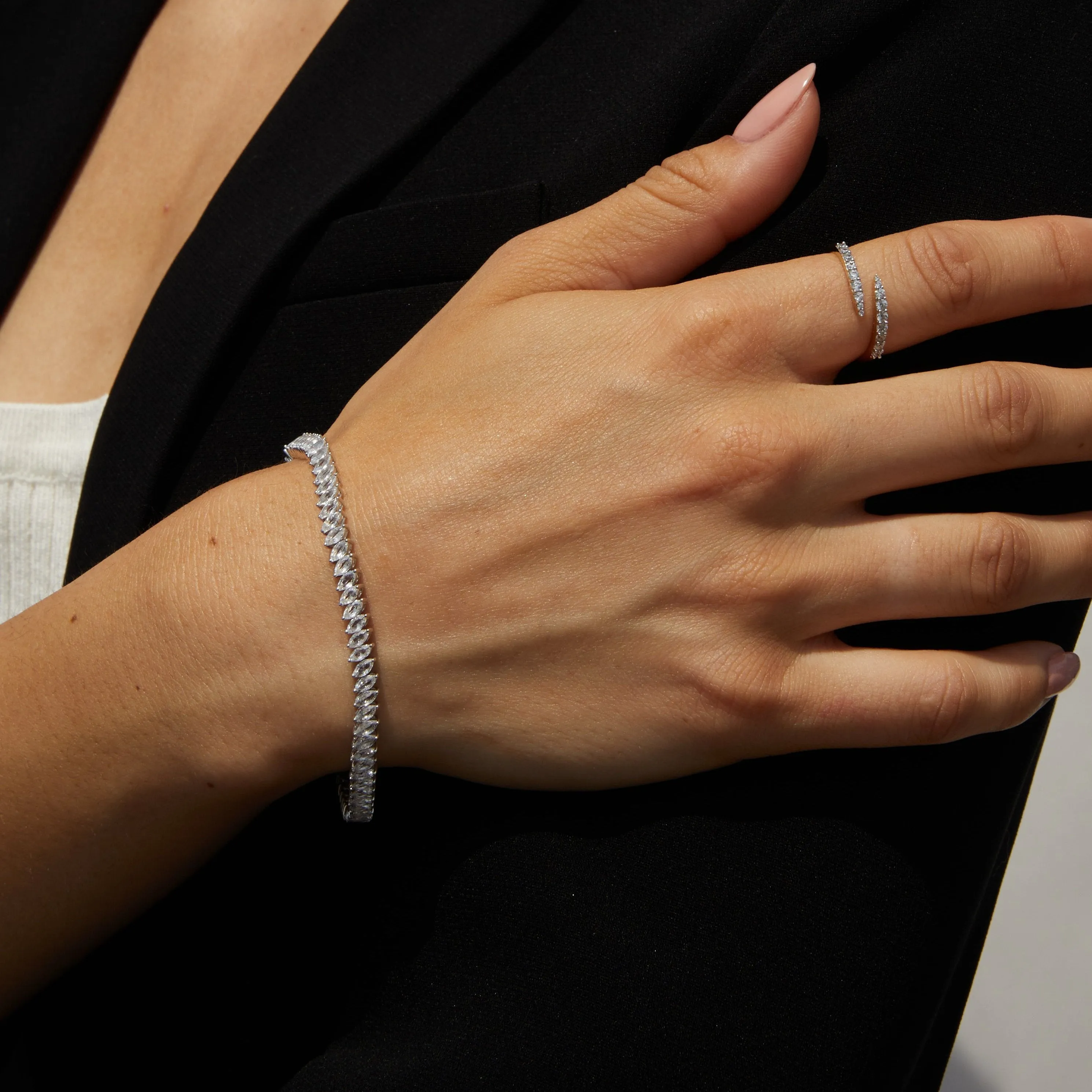 Lab Grown White Sapphire Marquise Tennis Bracelet sold by Aurate product image thumbnail 5