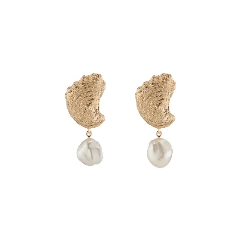 AURATE X KERRY: Venus Organic Pearl Gold Earring Large sold by Aurate