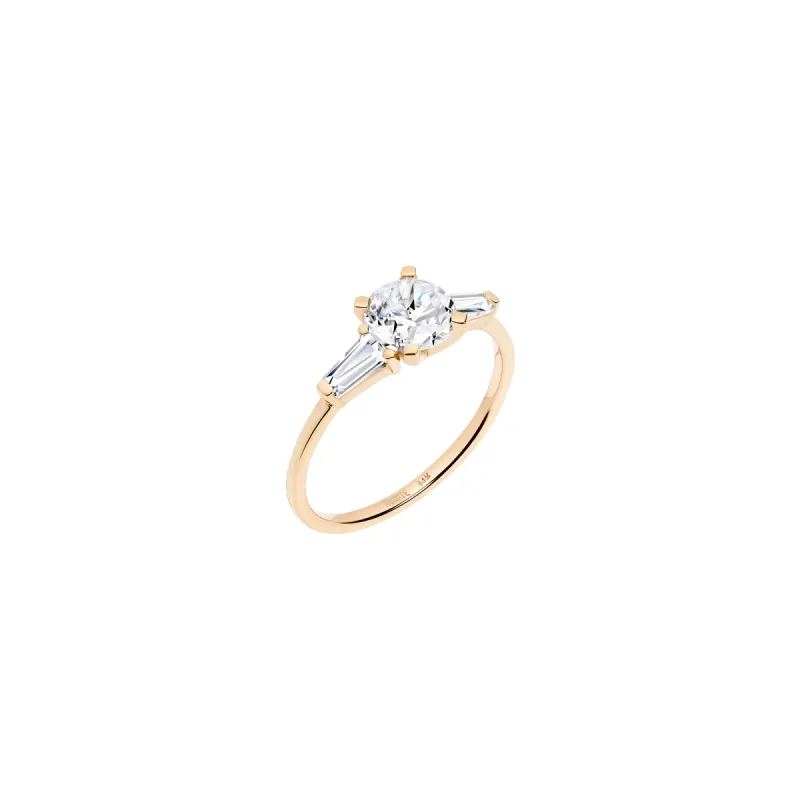 Round Diamond Tapered Baguette Diamond Ring sold by Aurate