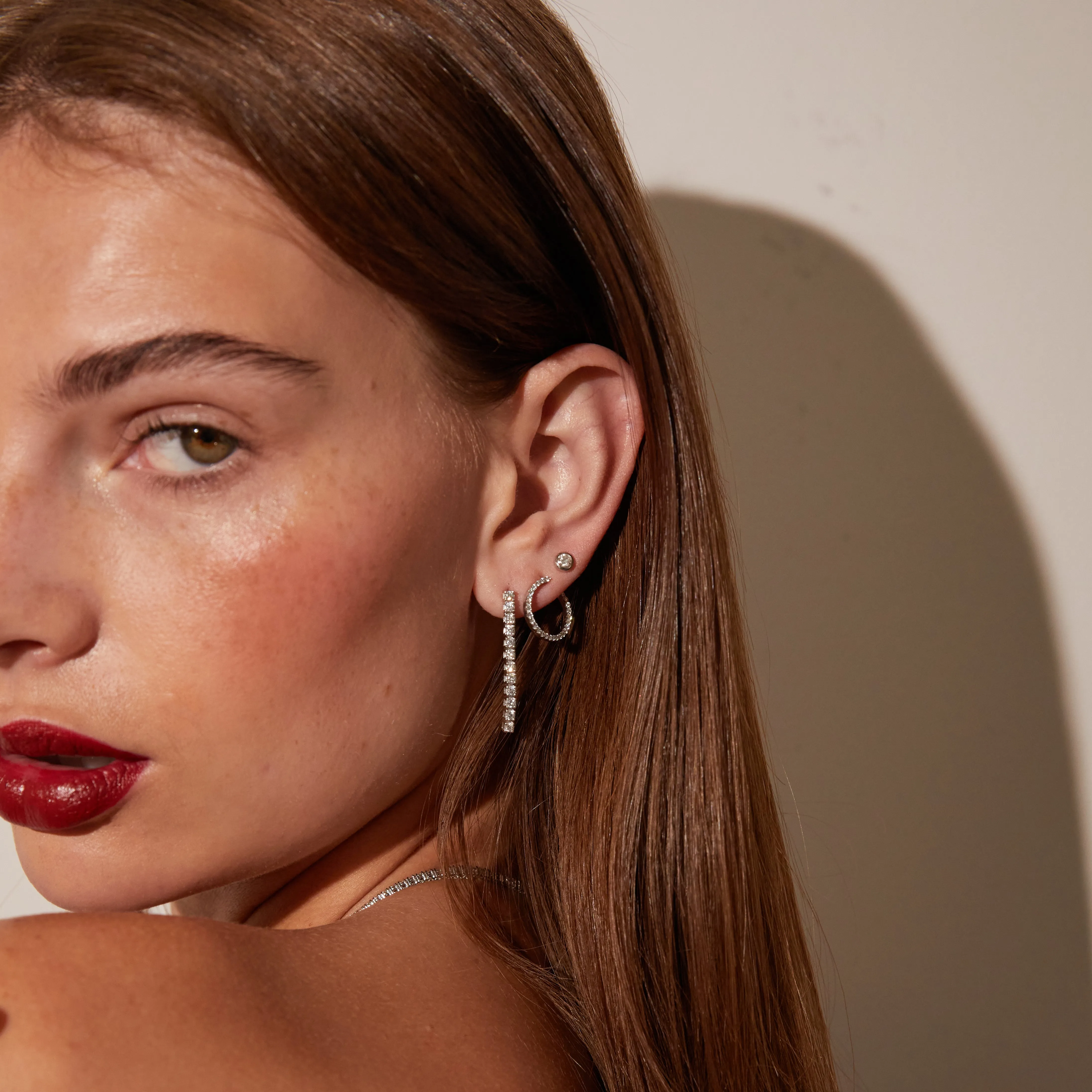 Lab Grown White Sapphire Tennis Earrings sold by Aurate product image thumbnail 5