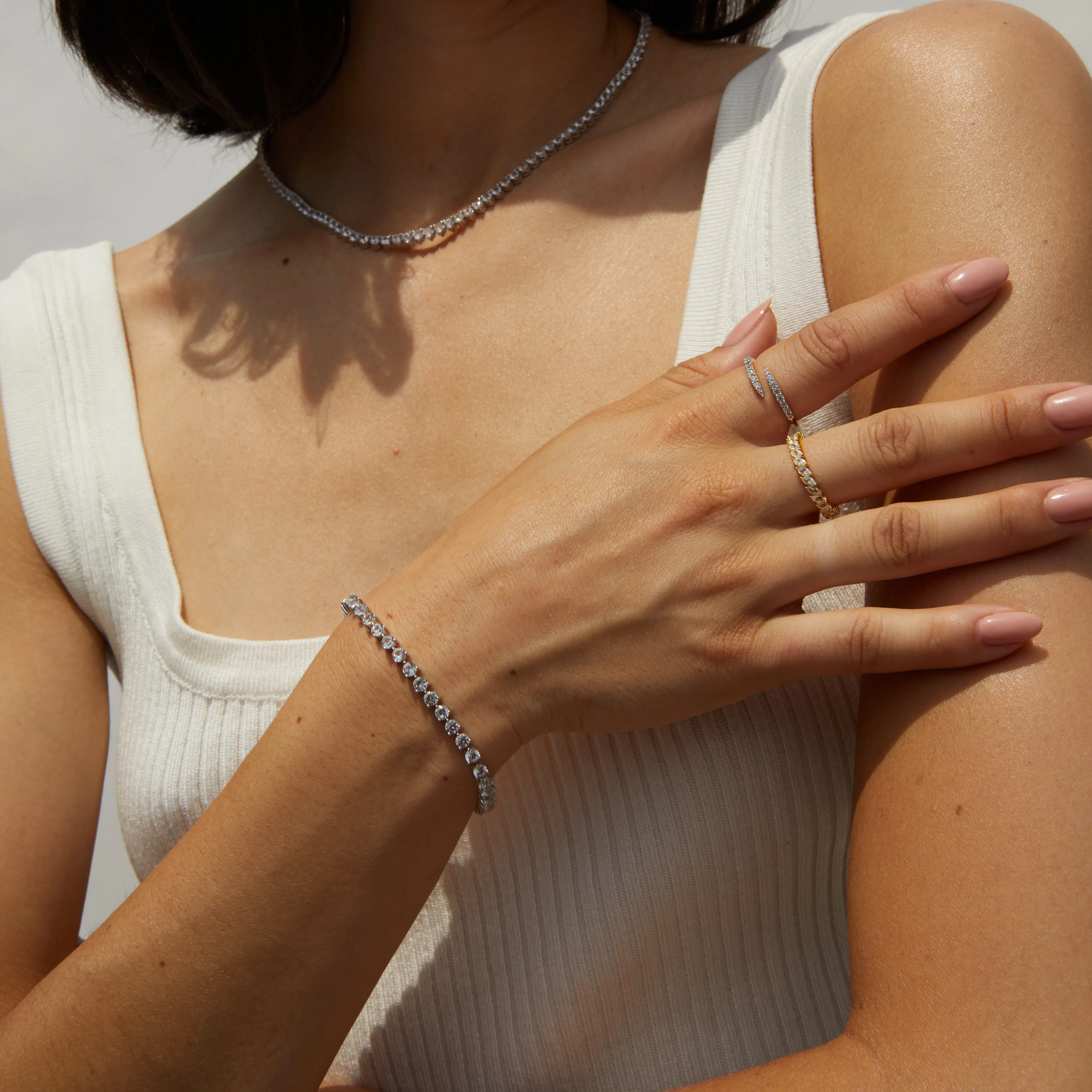 Lab Grown White Sapphire Three-Prong Tennis Bracelet sold by Aurate product image thumbnail 5