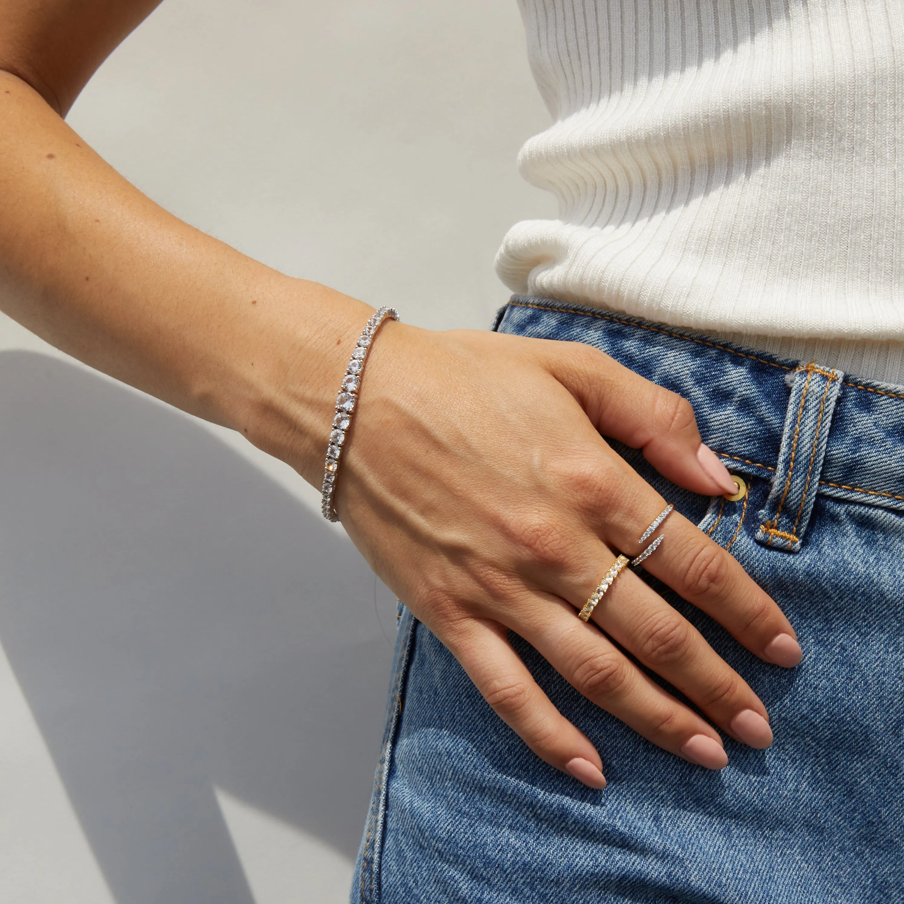 Lab Grown White Sapphire Graduated Modern Tennis Bracelet sold by Aurate product image thumbnail 5