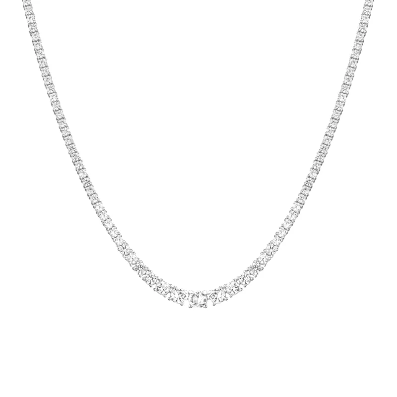 Lab Grown White Sapphire Graduated Modern Tennis Necklace sold by Aurate