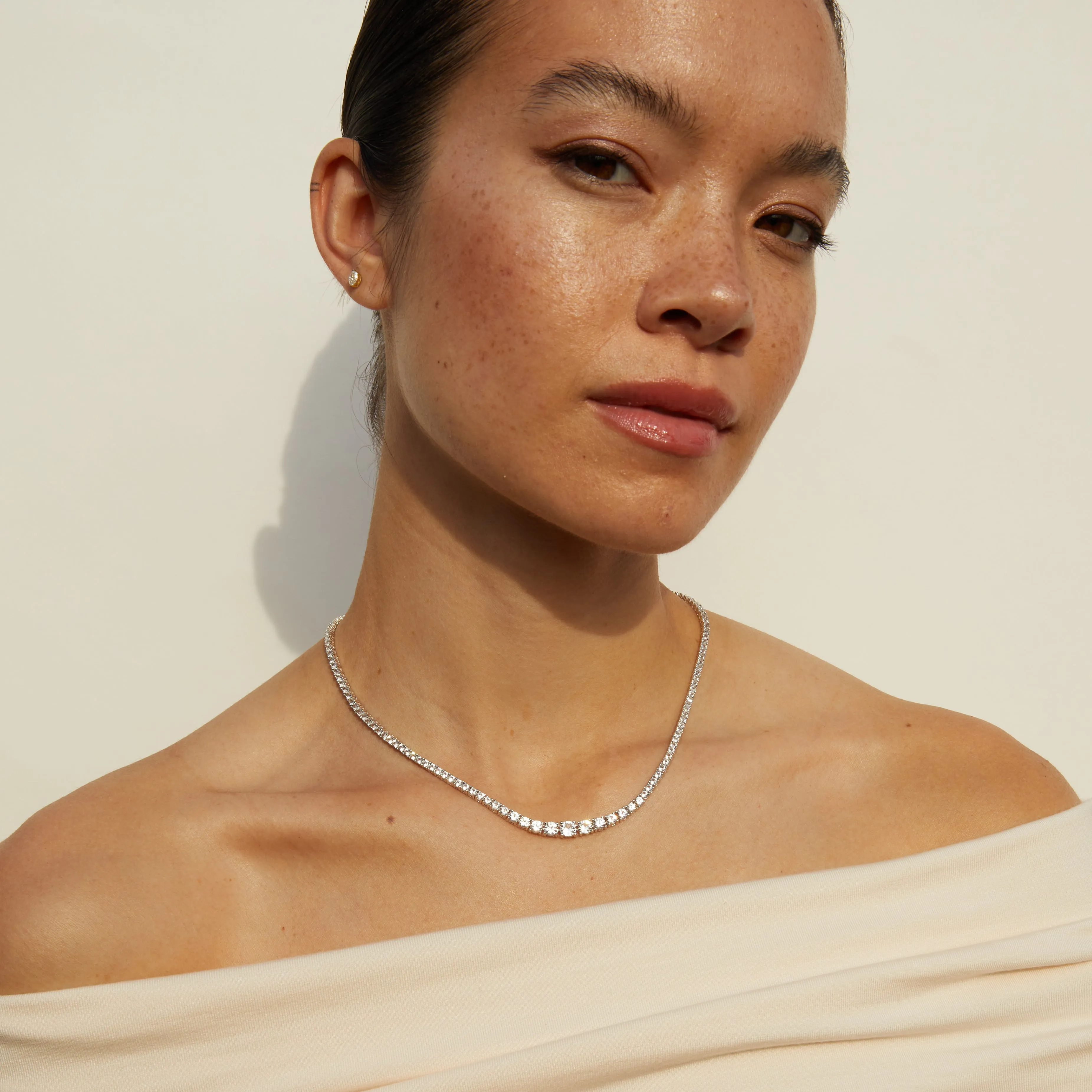 Lab Grown White Sapphire Graduated Modern Tennis Necklace sold by Aurate product image thumbnail 5