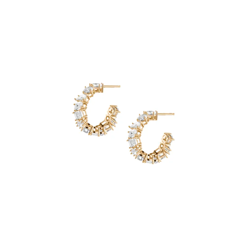 Lab Grown White Sapphire Mixed Shape Hoop Earrings sold by Aurate