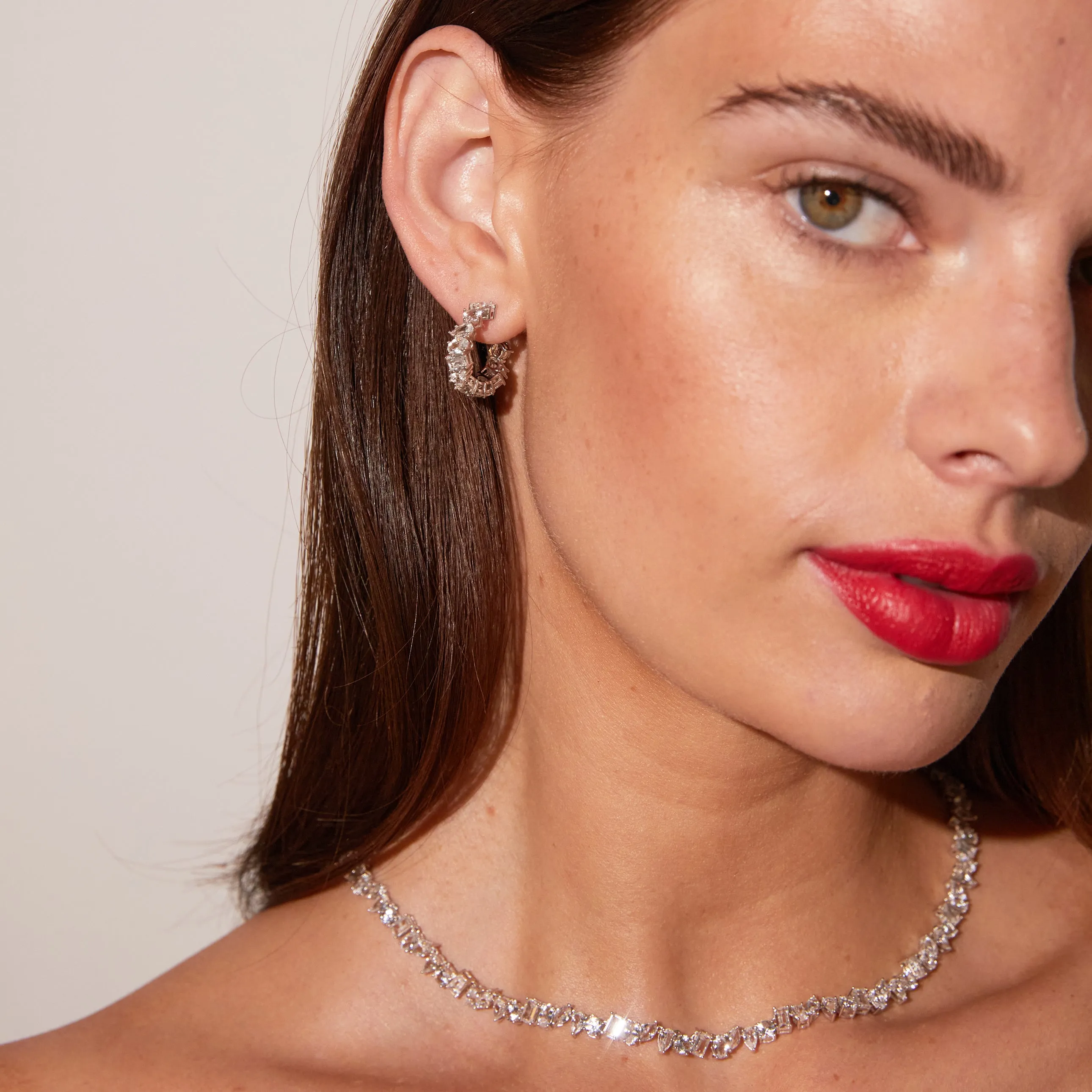 Lab Grown White Sapphire Mixed Shape Hoop Earrings sold by Aurate product image thumbnail 5