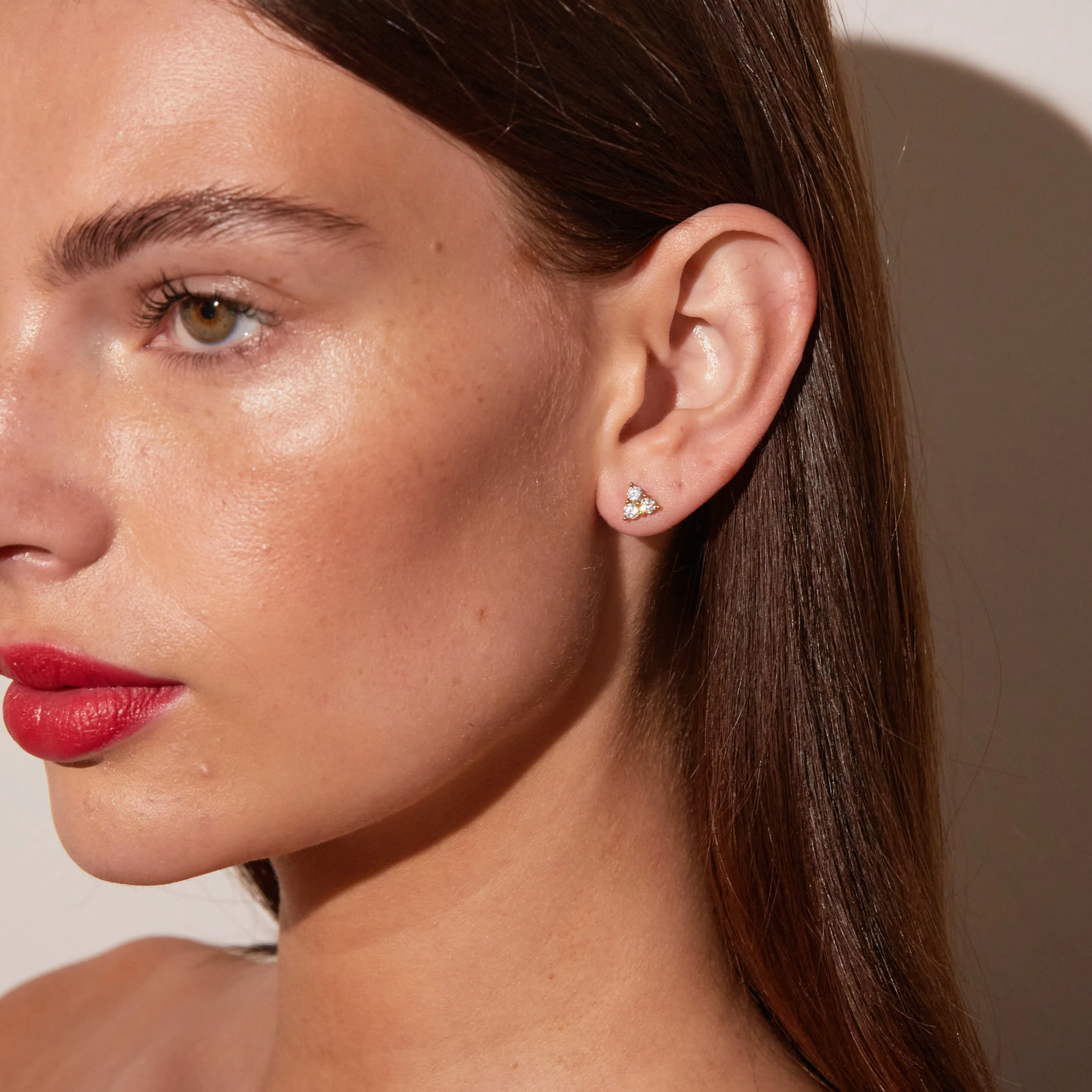 Lab Grown White Sapphire Trinity Stud Earrings sold by Aurate product image thumbnail 5