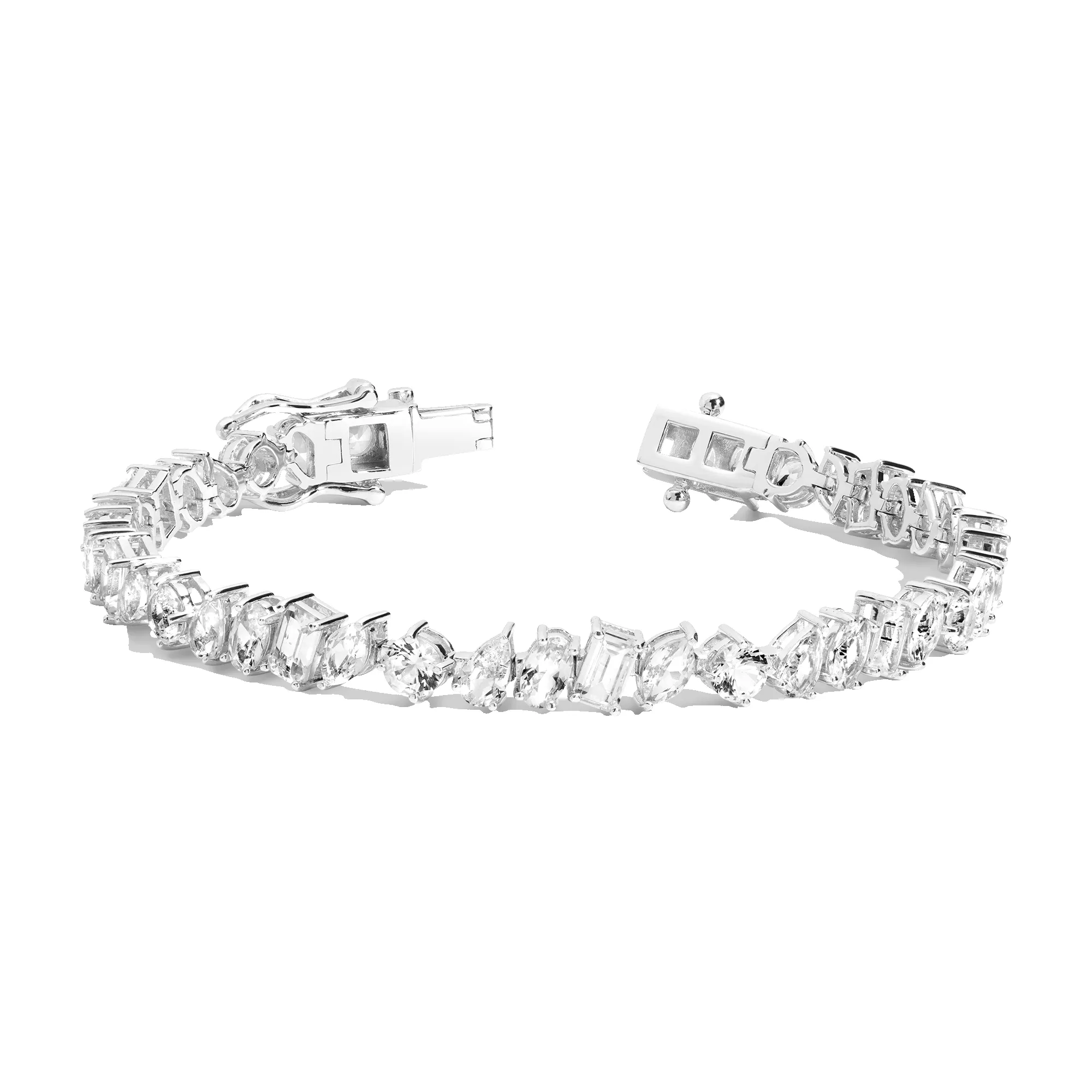 Lab Grown White Sapphire Mixed Shape Tennis Bracelet sold by Aurate