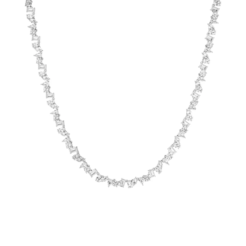 Lab Grown White Sapphire Mixed Shape Tennis Necklace sold by Aurate