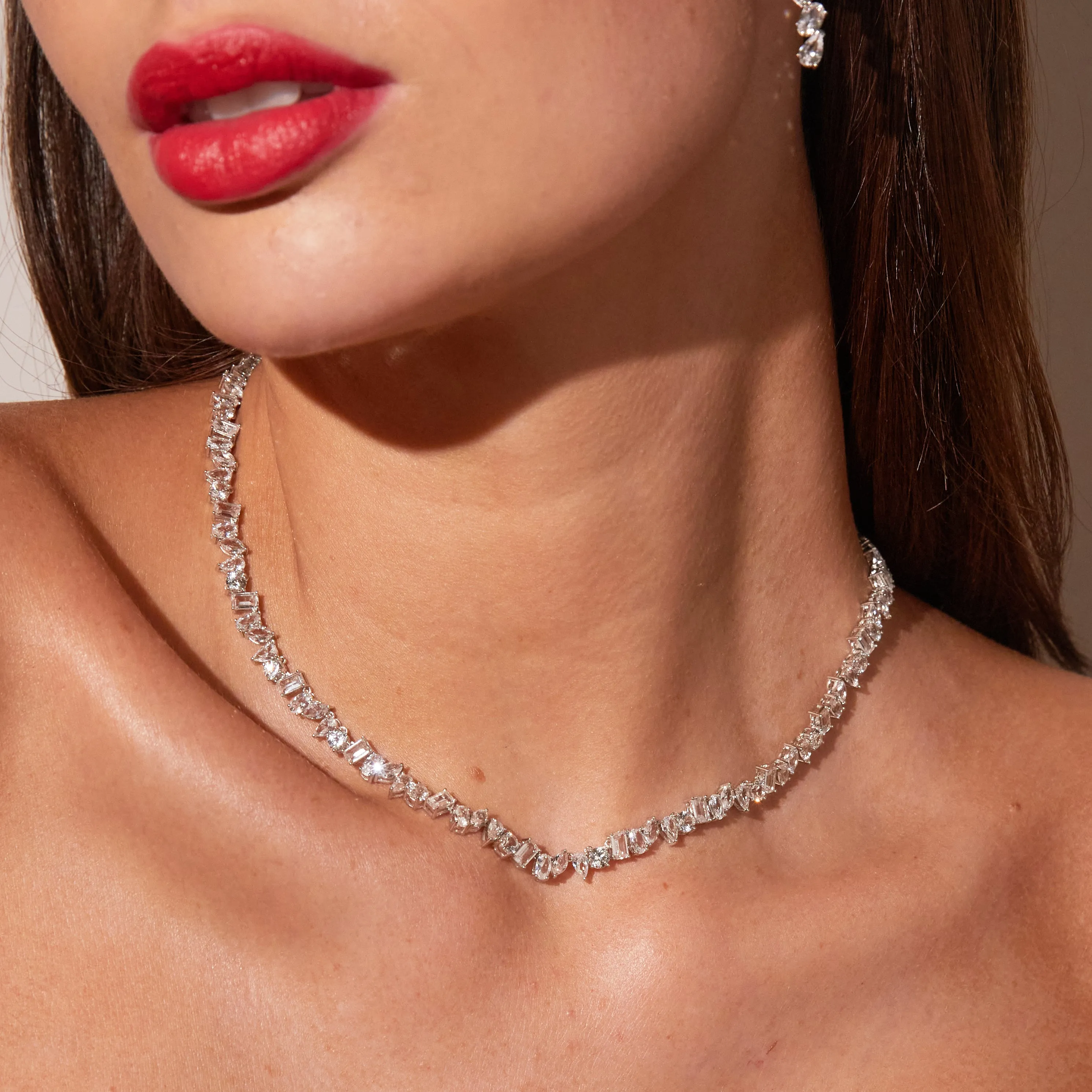 Lab Grown White Sapphire Mixed Shape Tennis Necklace sold by Aurate product image thumbnail 5