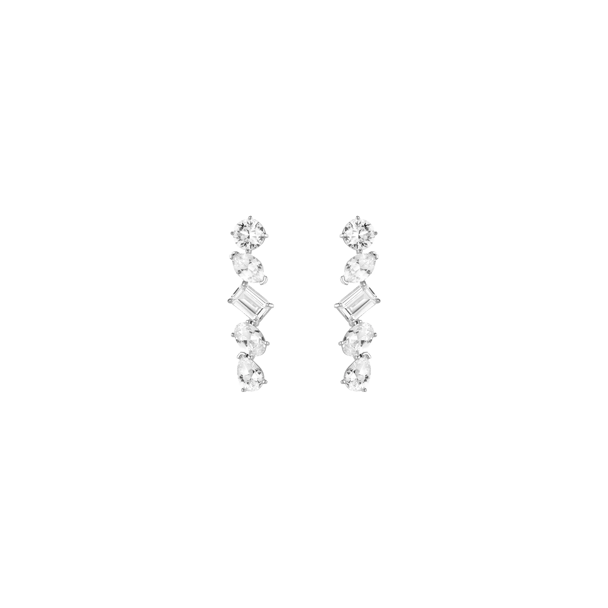 Lab Grown White Sapphire Mixed Shape Tennis Earrings sold by Aurate