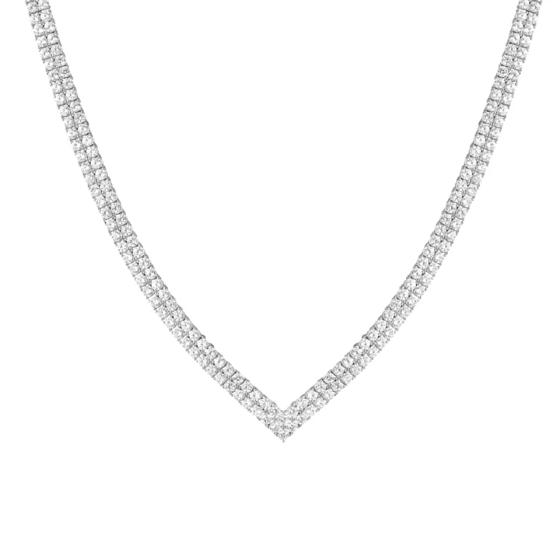 Lab Grown White Sapphire V Shape Tennis Necklace sold by Aurate