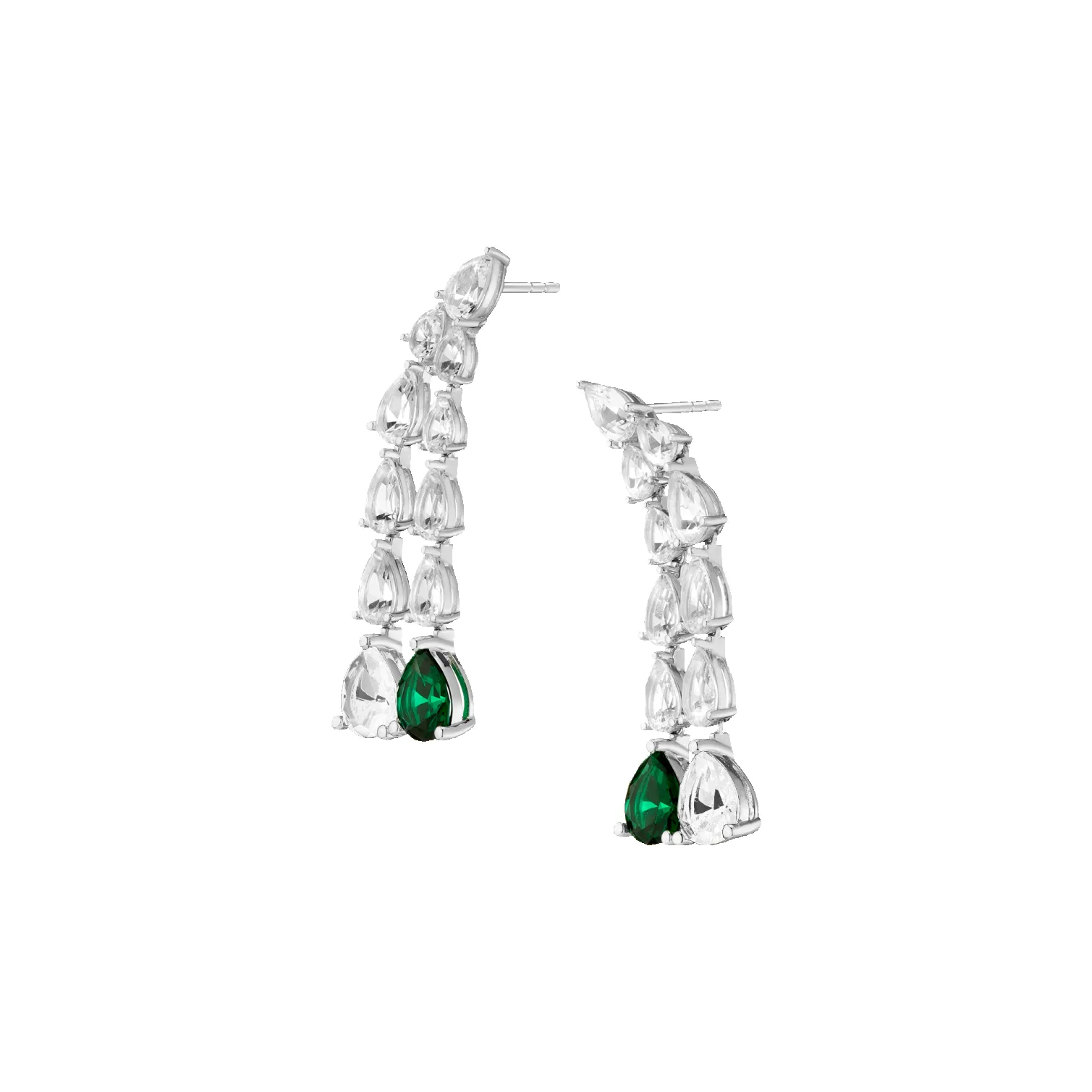 Lab Grown White Sapphire Waterfall Earrings with Emerald sold by Aurate product image thumbnail 2